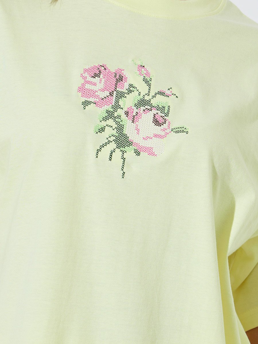 Yellow Oversized Embroidered Cotton T-Shirt