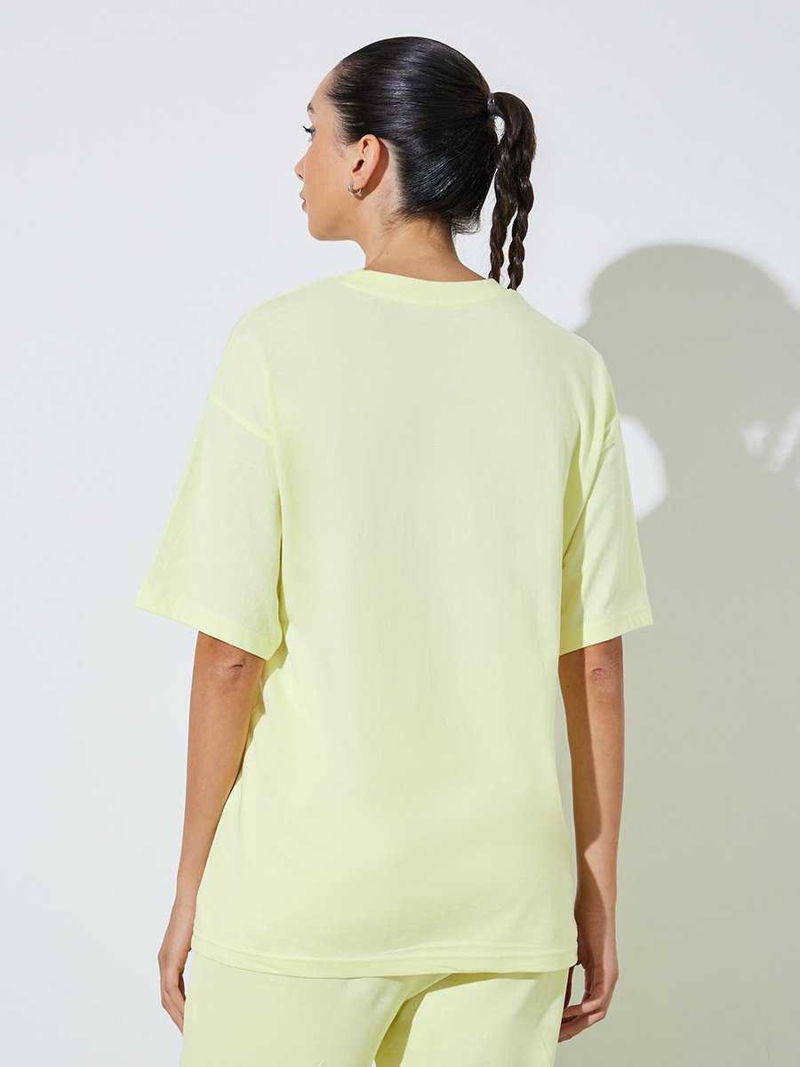 Yellow Oversized Embroidered Cotton T-Shirt