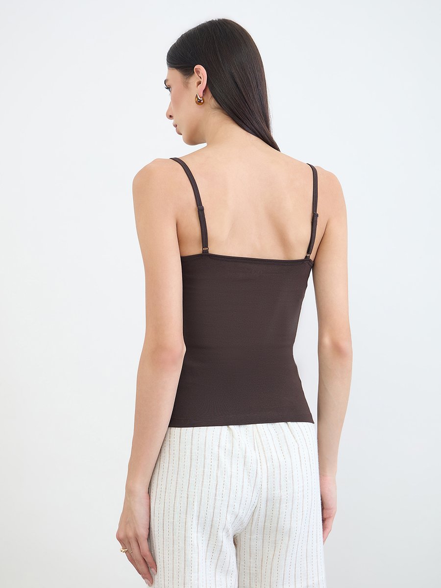 Brown Fitted Scoop Neck Strappy Cami Top