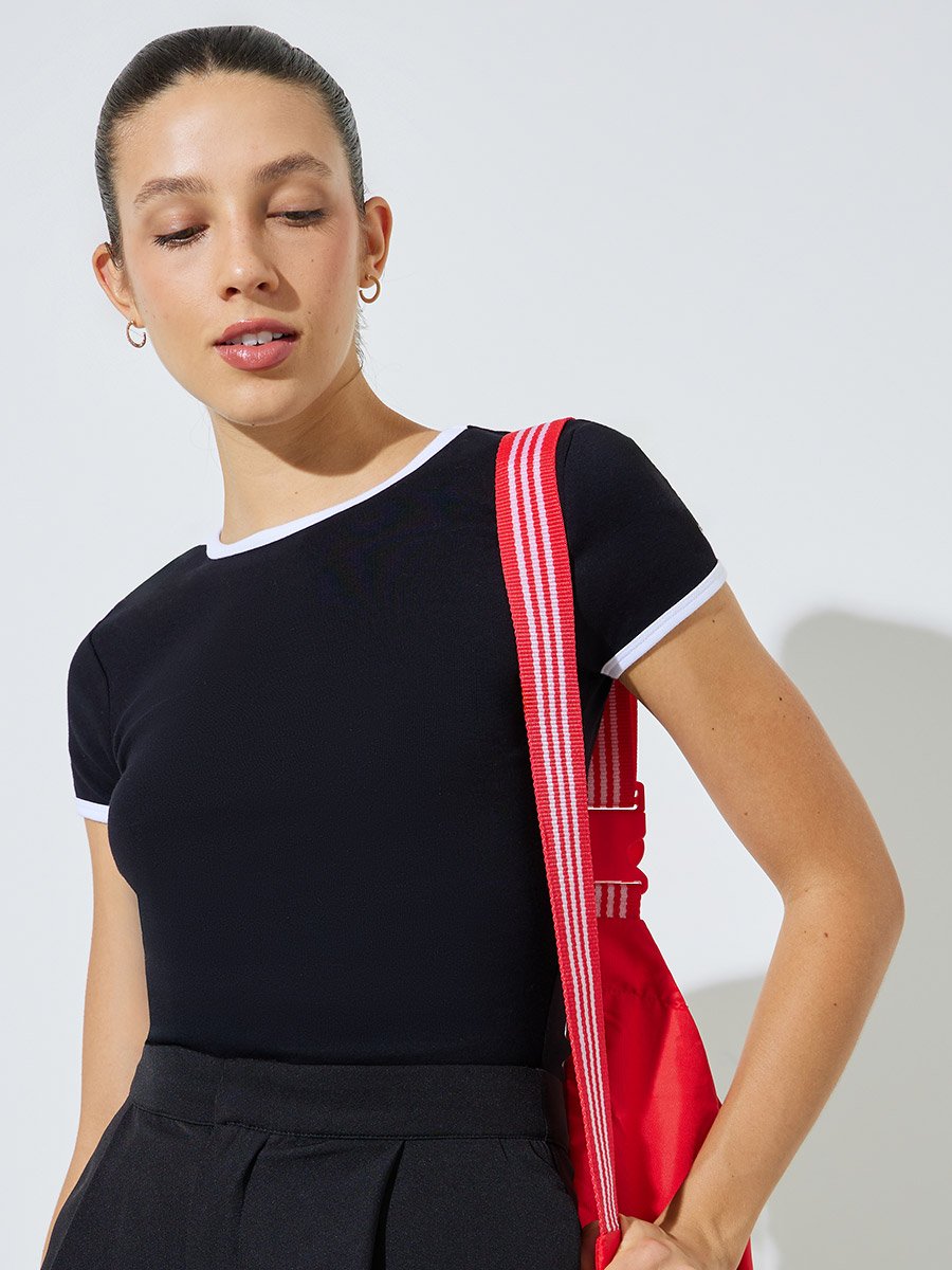 Black Fitted Ringer T-Shirt with Contrast Trim