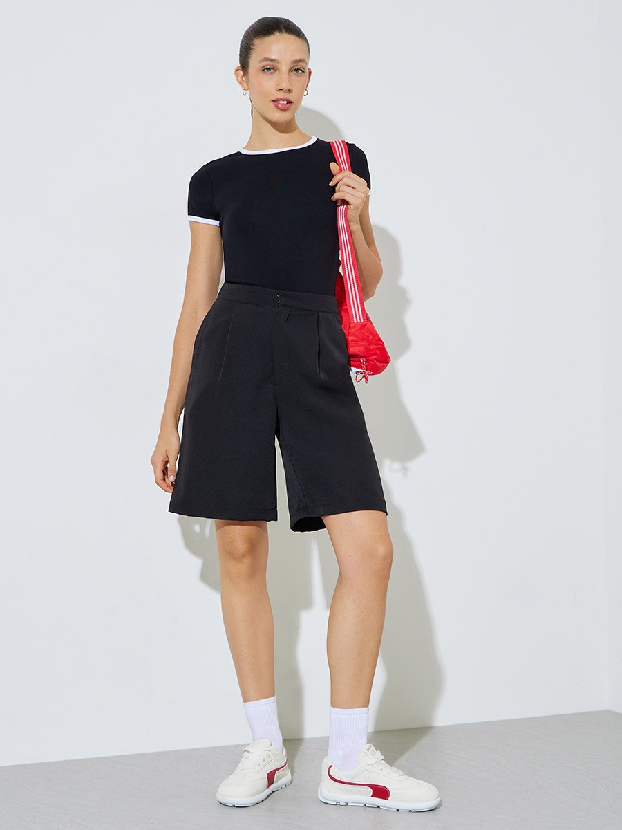Black Fitted Ringer T-Shirt with Contrast Trim