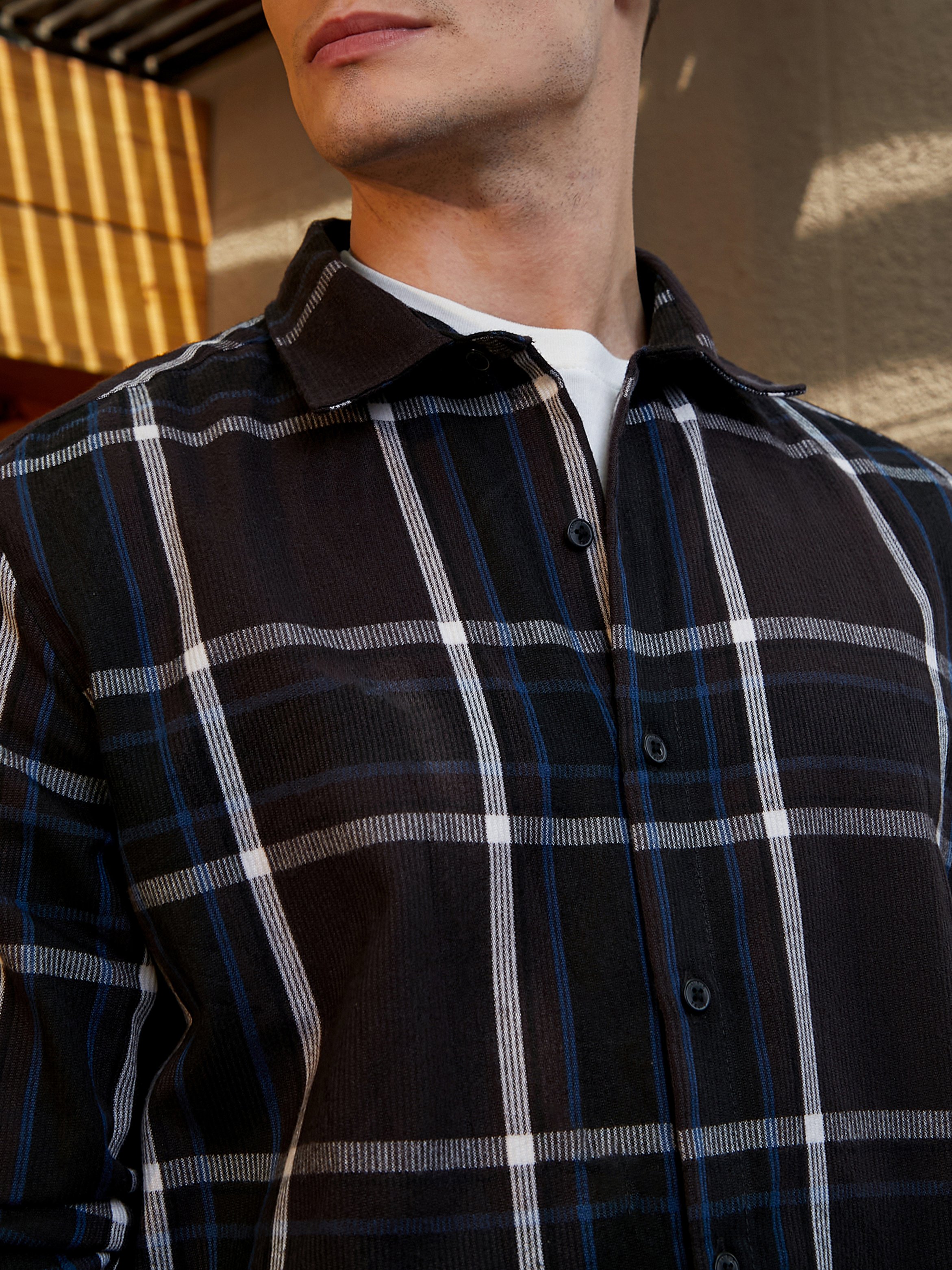 Men Charcoal Grey Plaid Relaxed Shirt