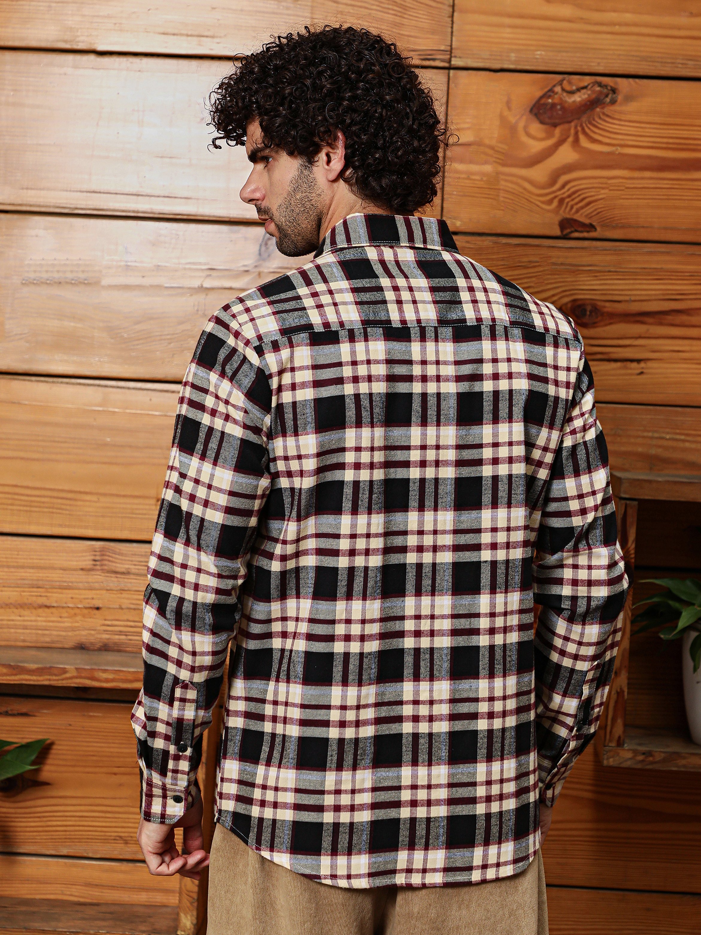 Men Dark-Plaid Relaxed Shirt