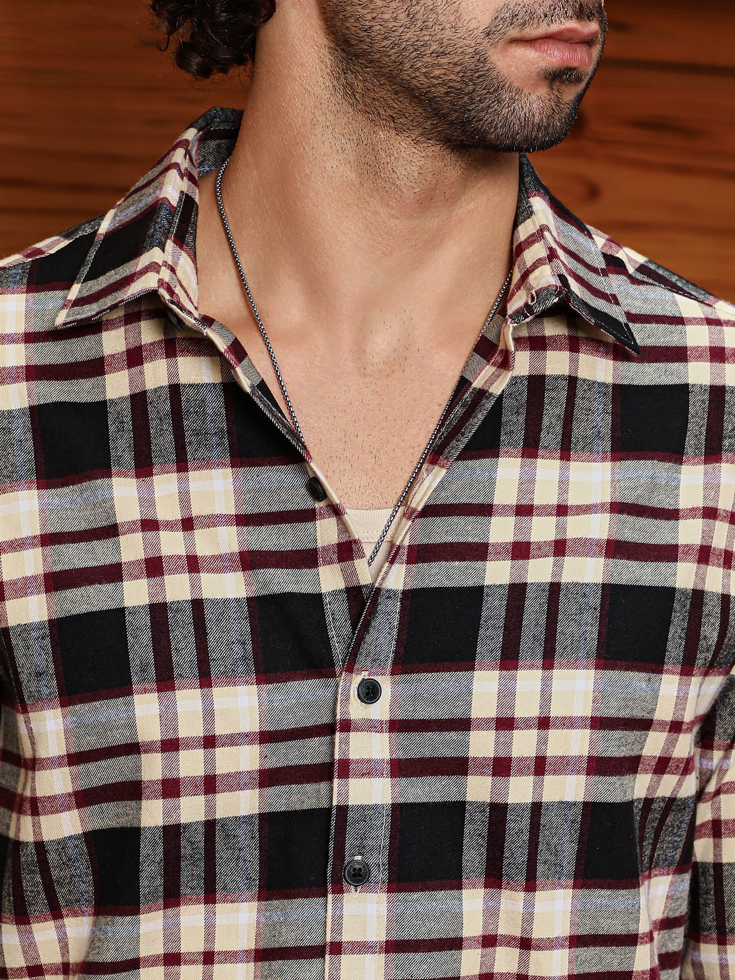 Men Dark-Plaid Relaxed Shirt