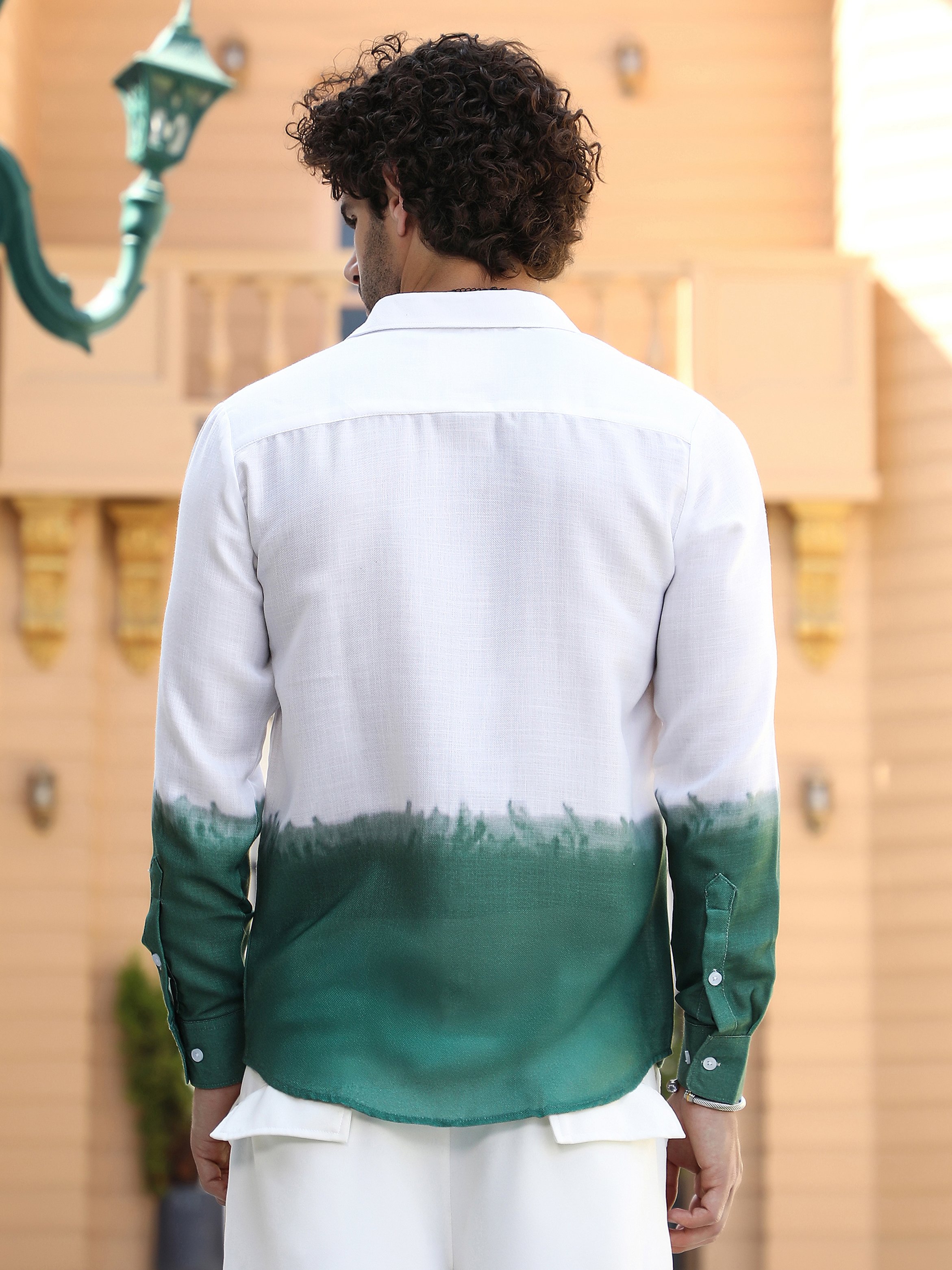 Men Emerald Green Ombre-Print Regular Shirt