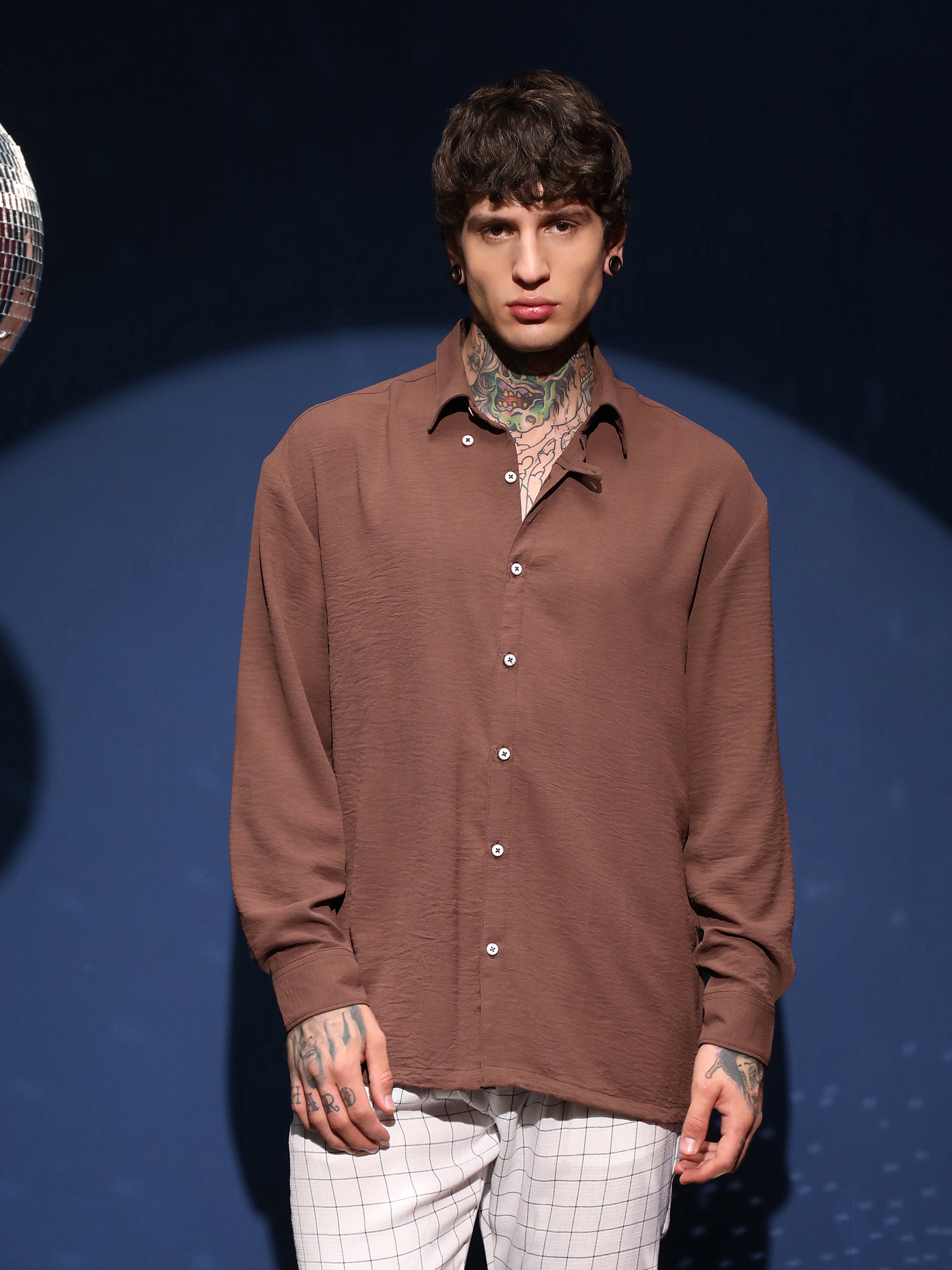 Men Mocha Brown Textured Regular Shirt