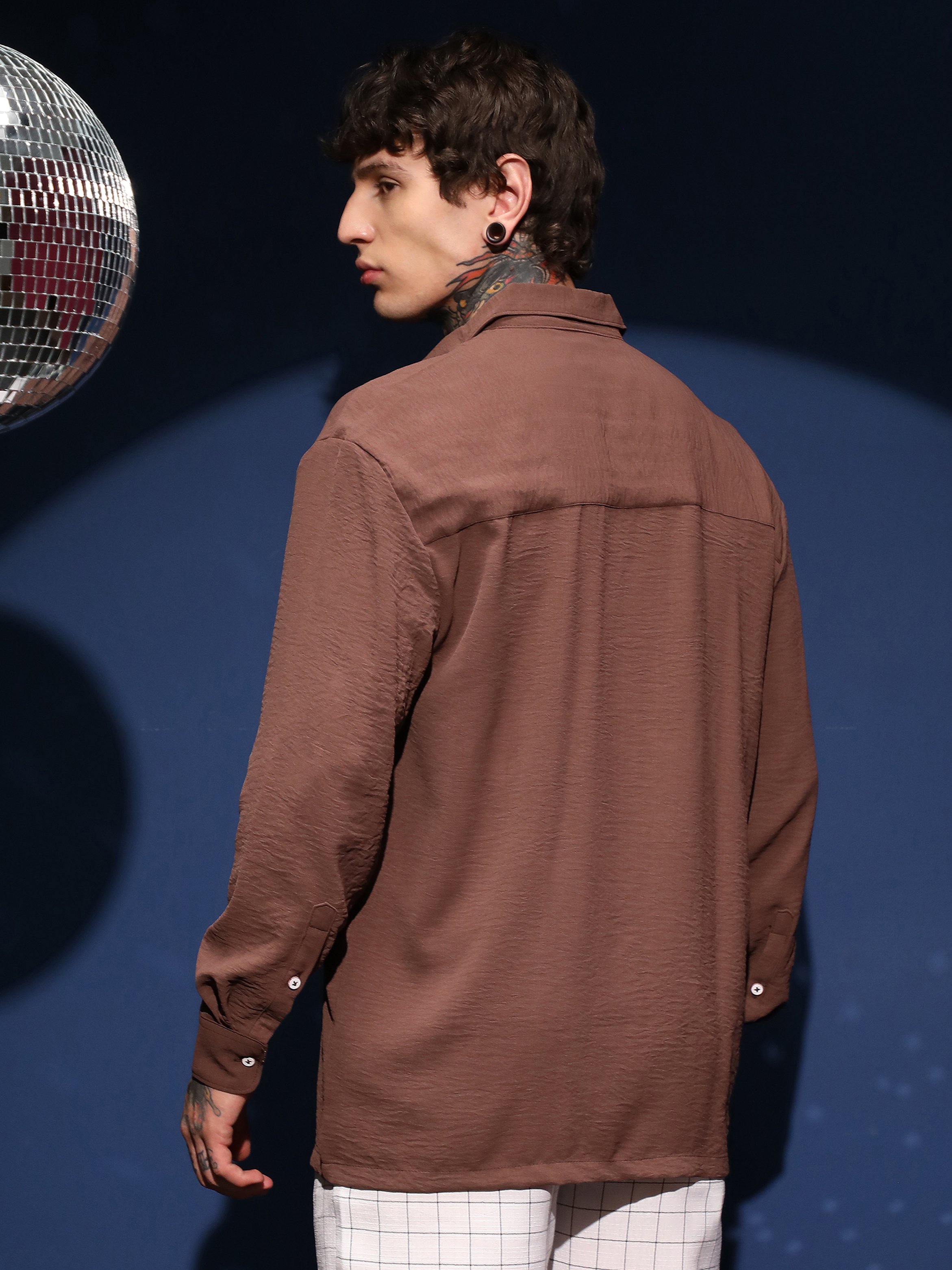 Men Mocha Brown Textured Regular Shirt
