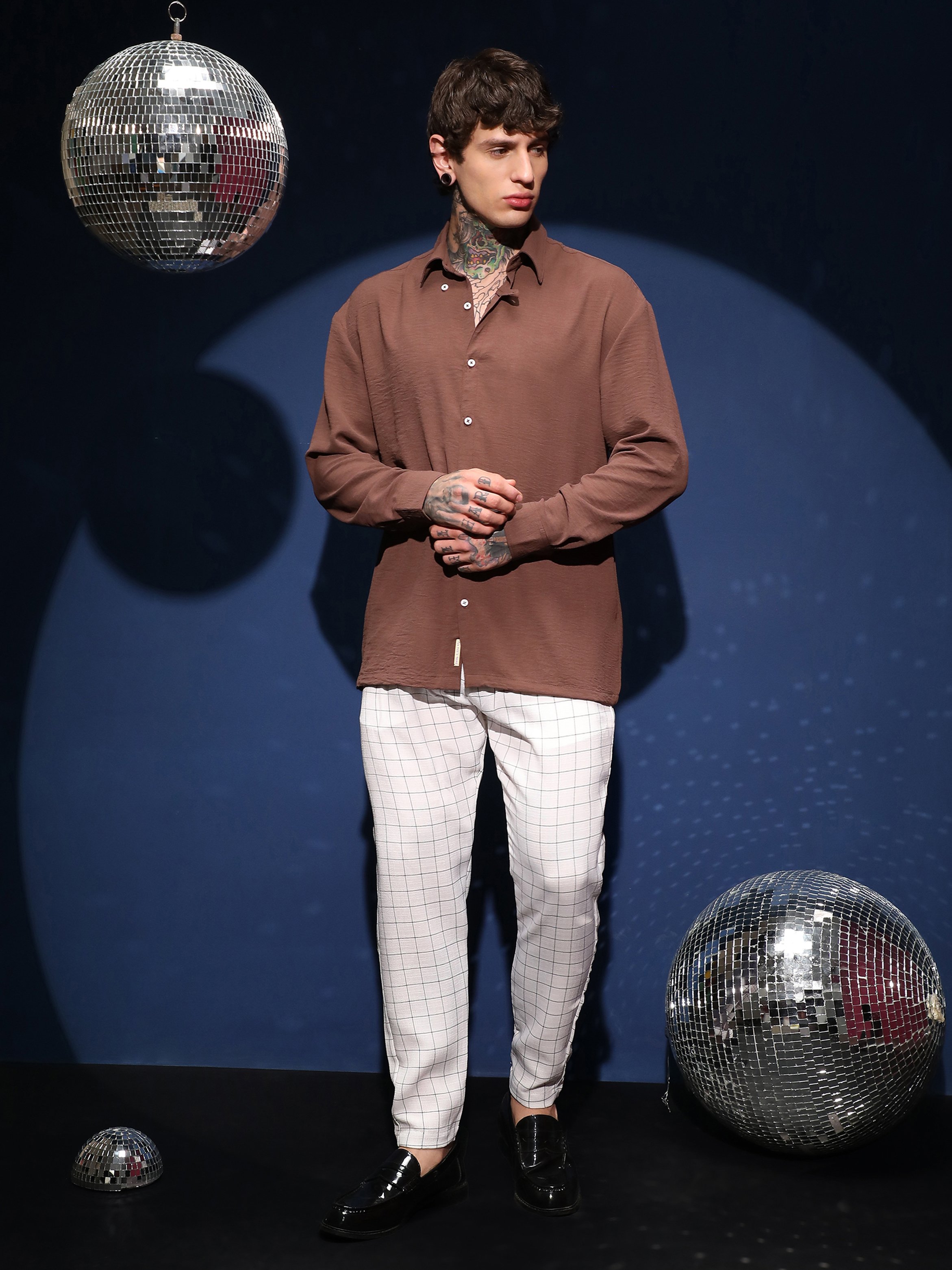 Men Mocha Brown Textured Regular Shirt