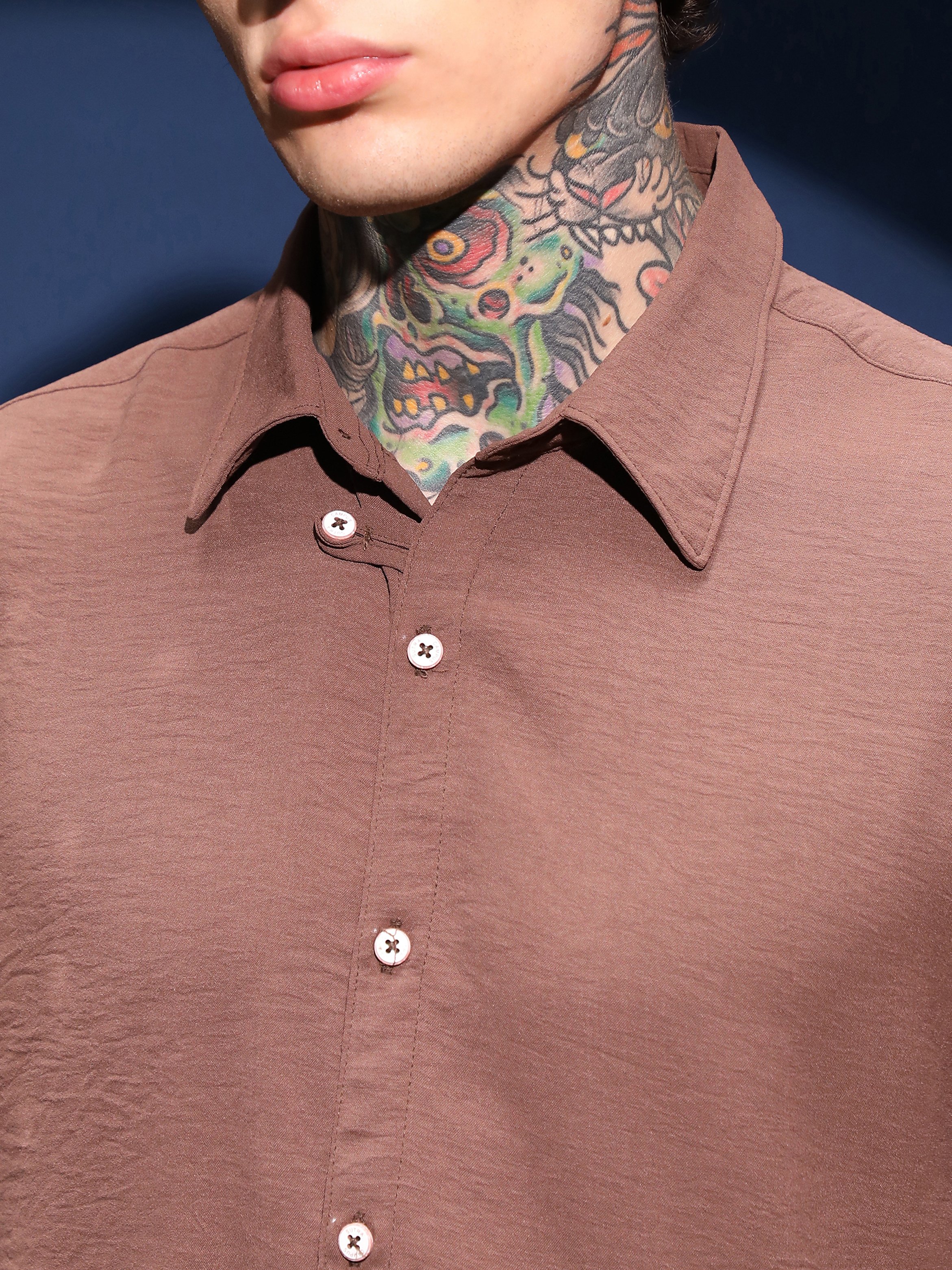 Men Mocha Brown Textured Regular Shirt