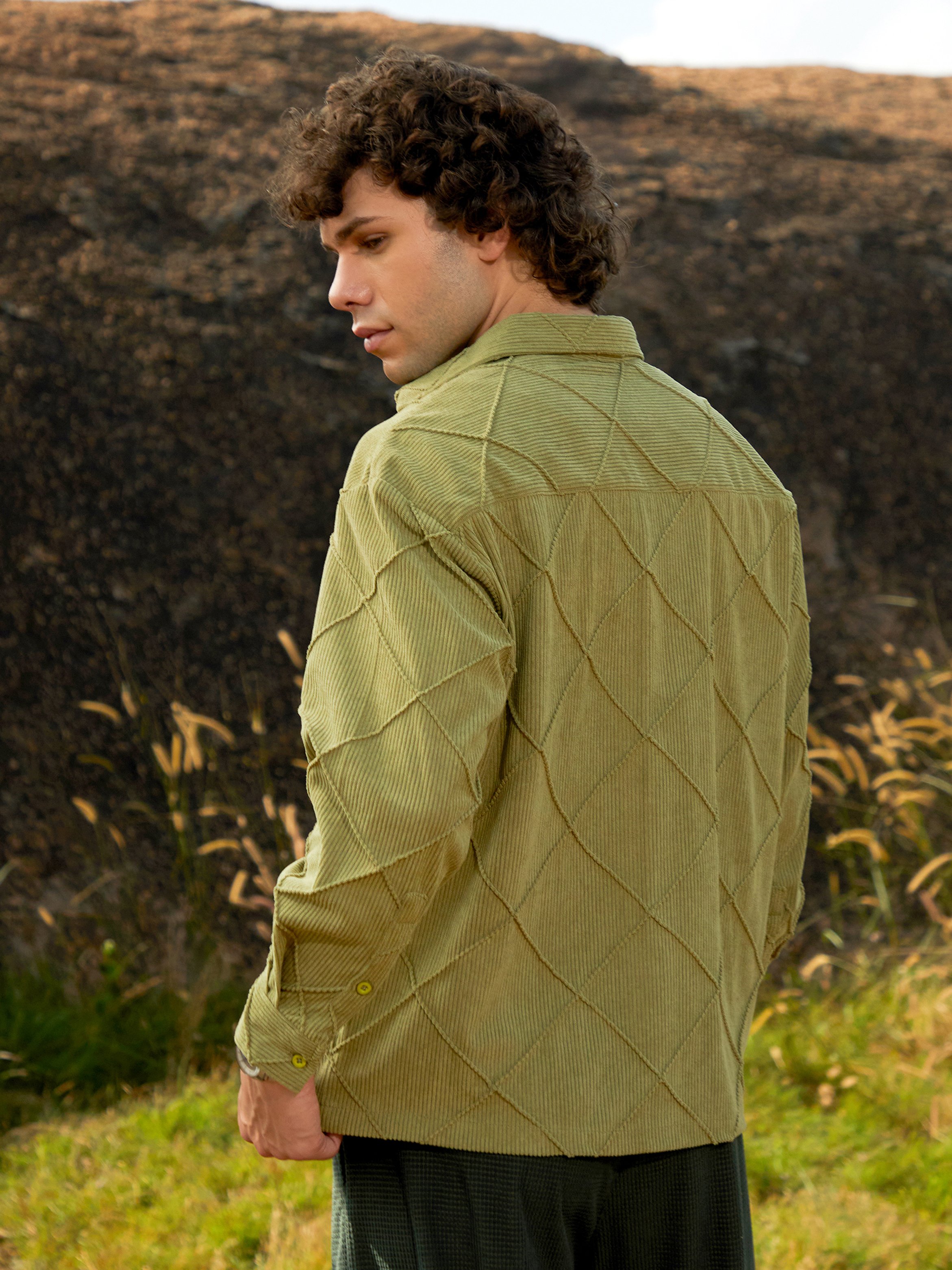 Men Pistachio Green Corduroy Shirt
