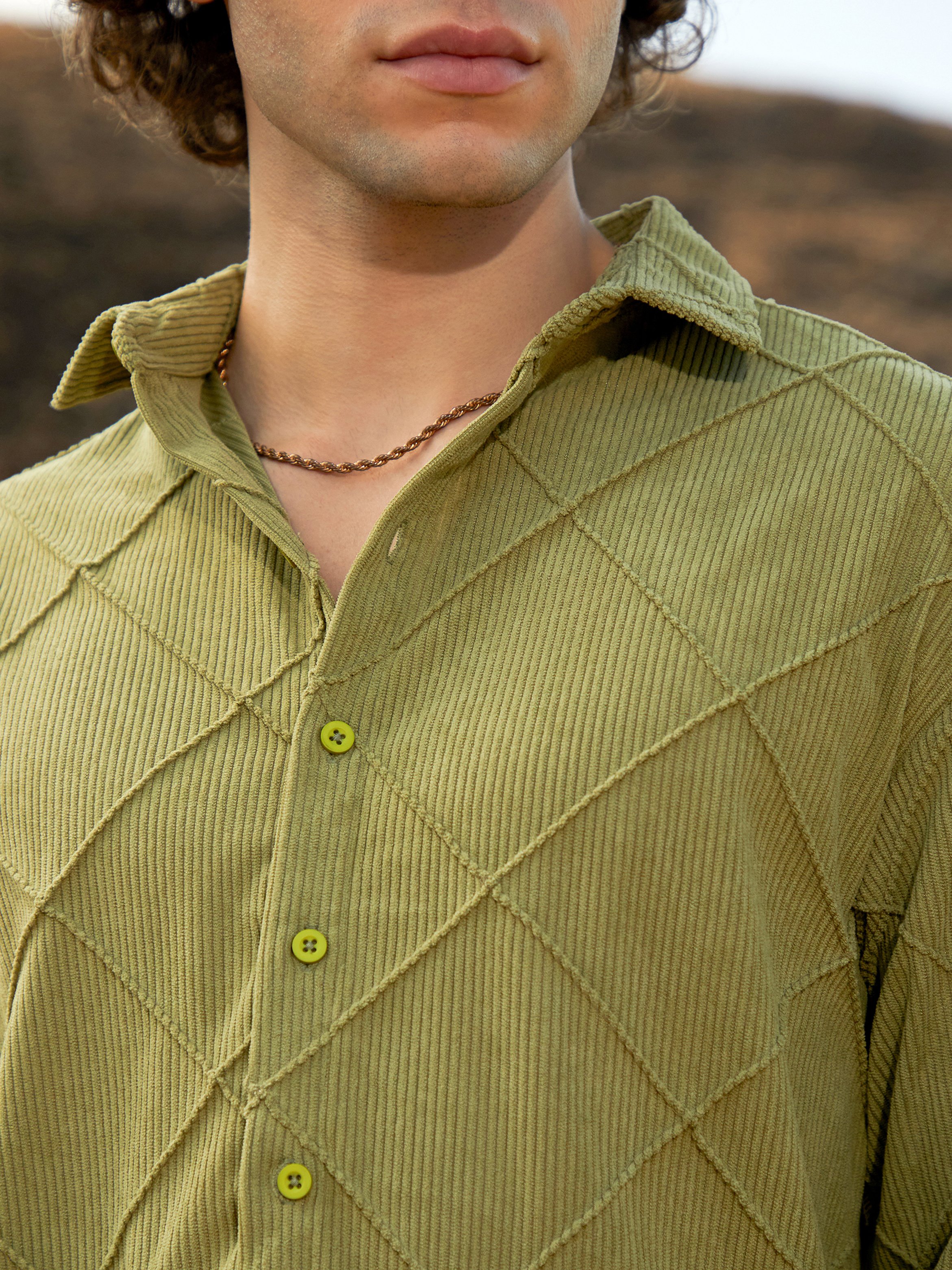 Men Pistachio Green Corduroy Shirt