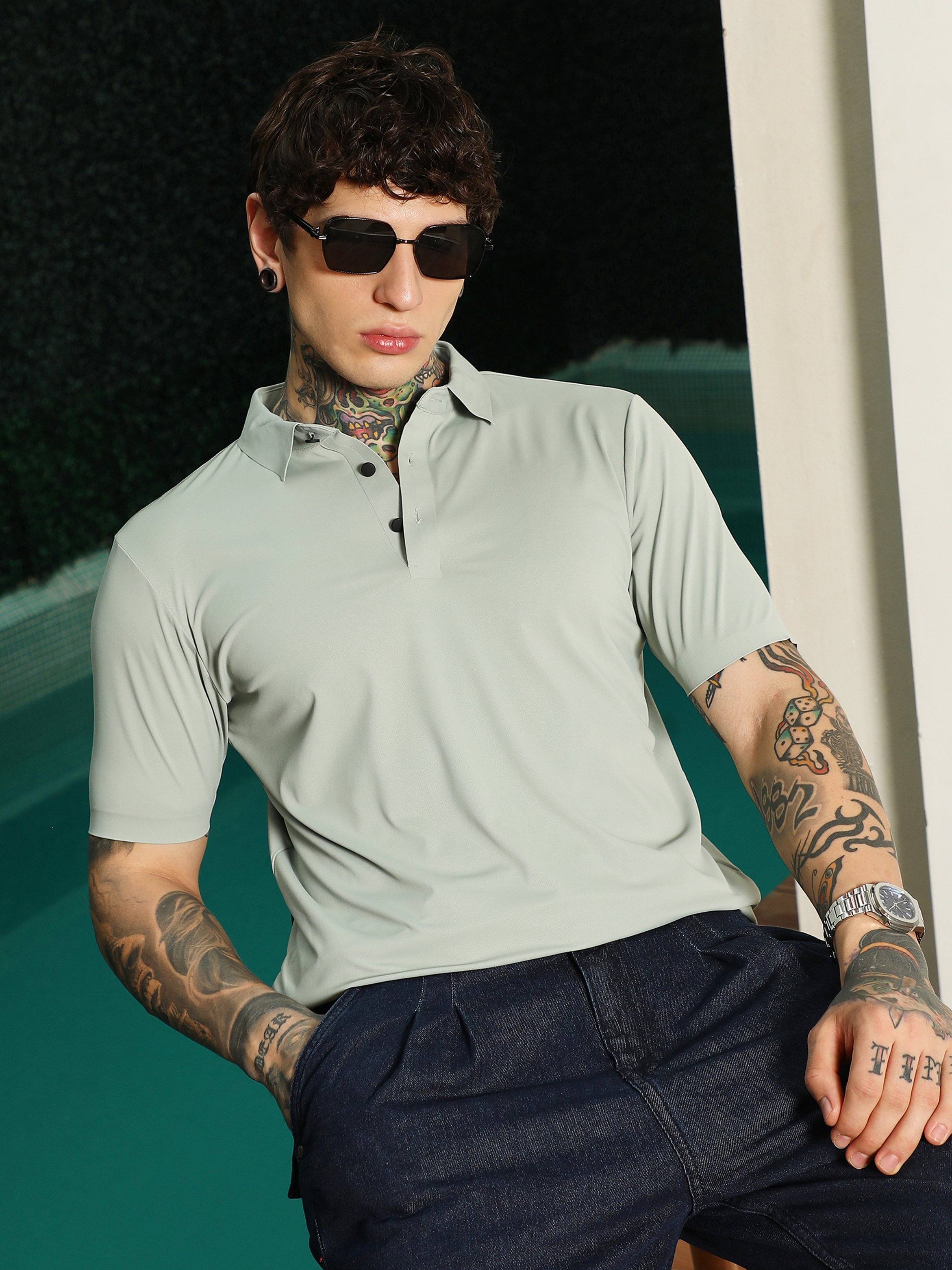 Men Green Slim Fit Short Sleeve Polo