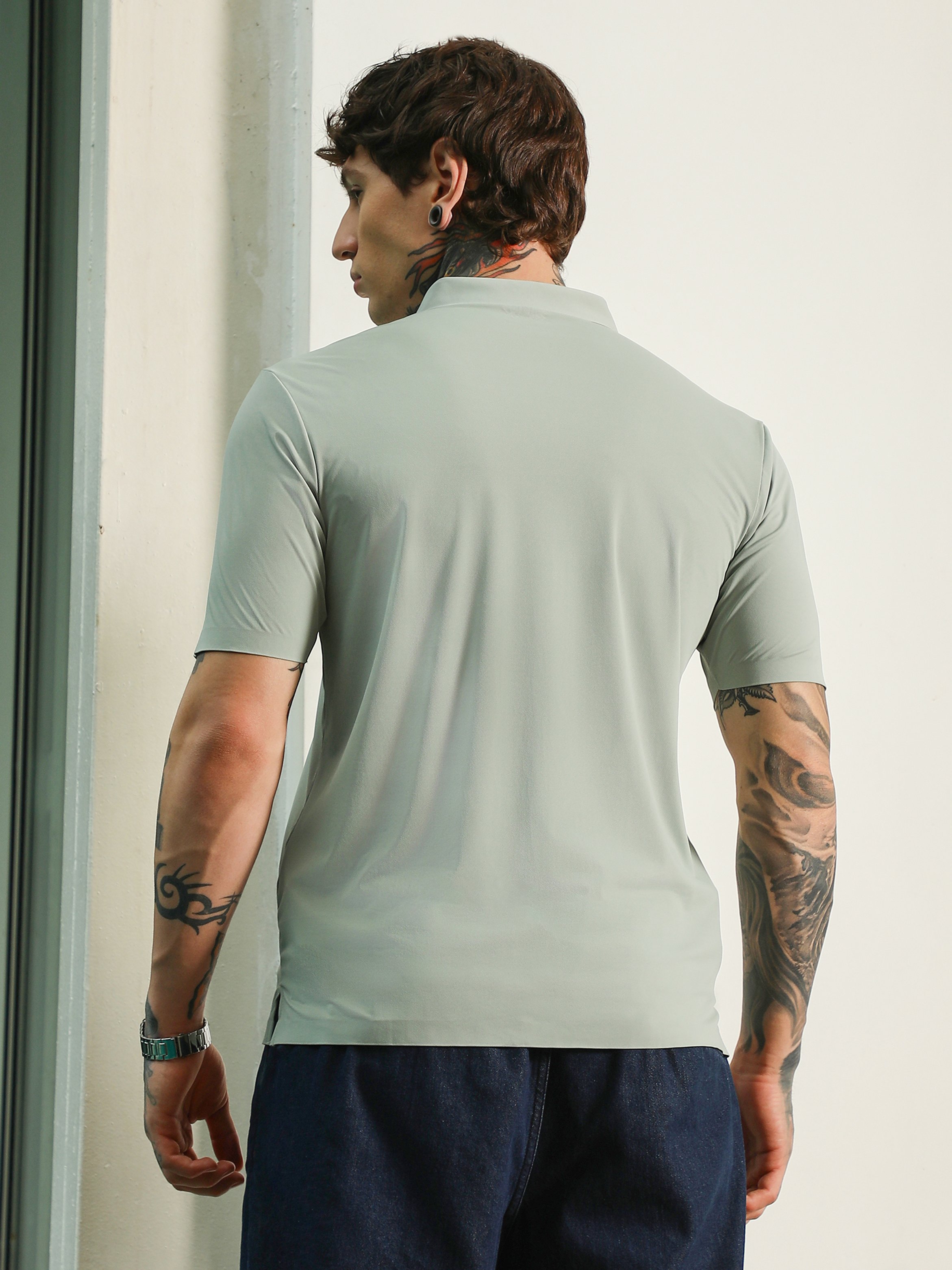 Men Green Slim Fit Short Sleeve Polo