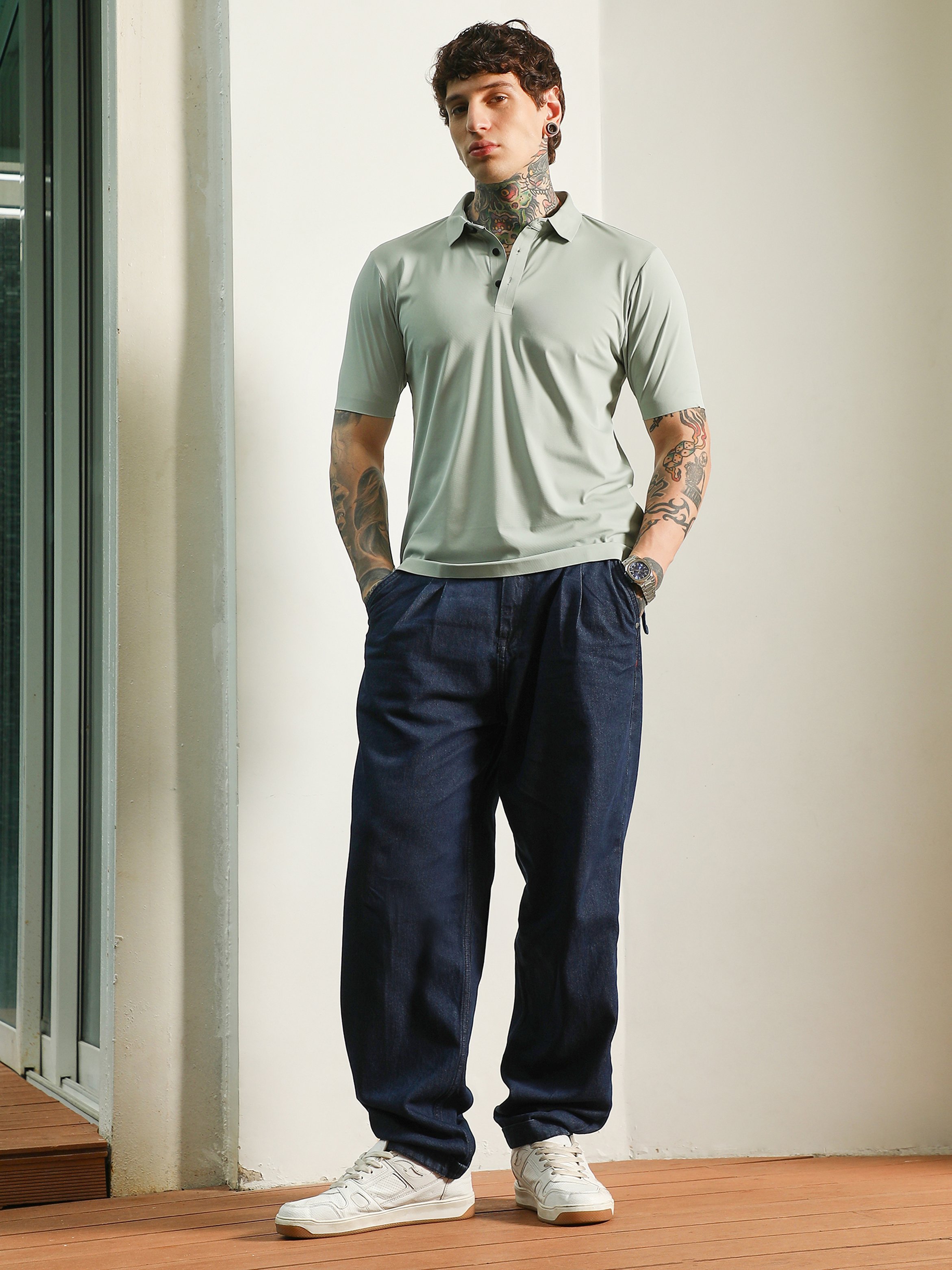 Men Green Slim Fit Short Sleeve Polo