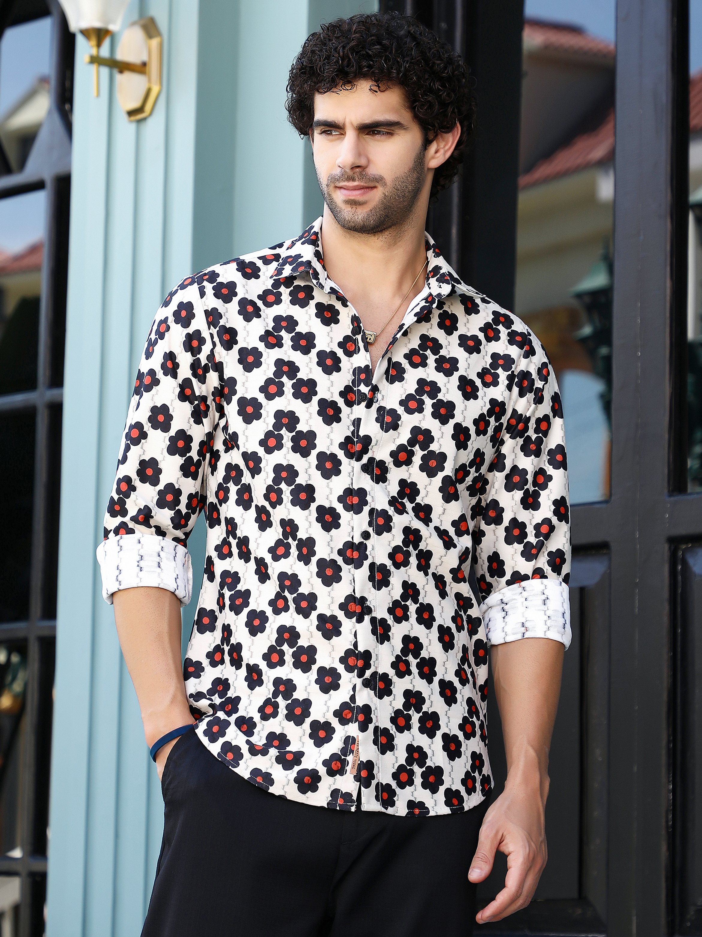 Men Textured Floral Print Shirt