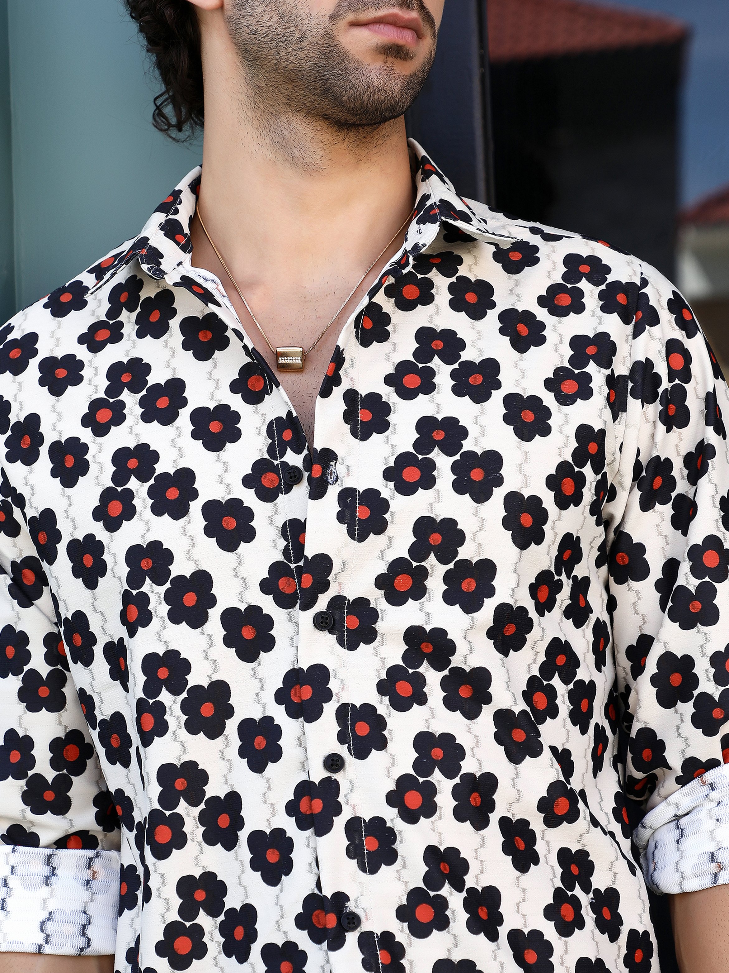 Men Textured Floral Print Shirt