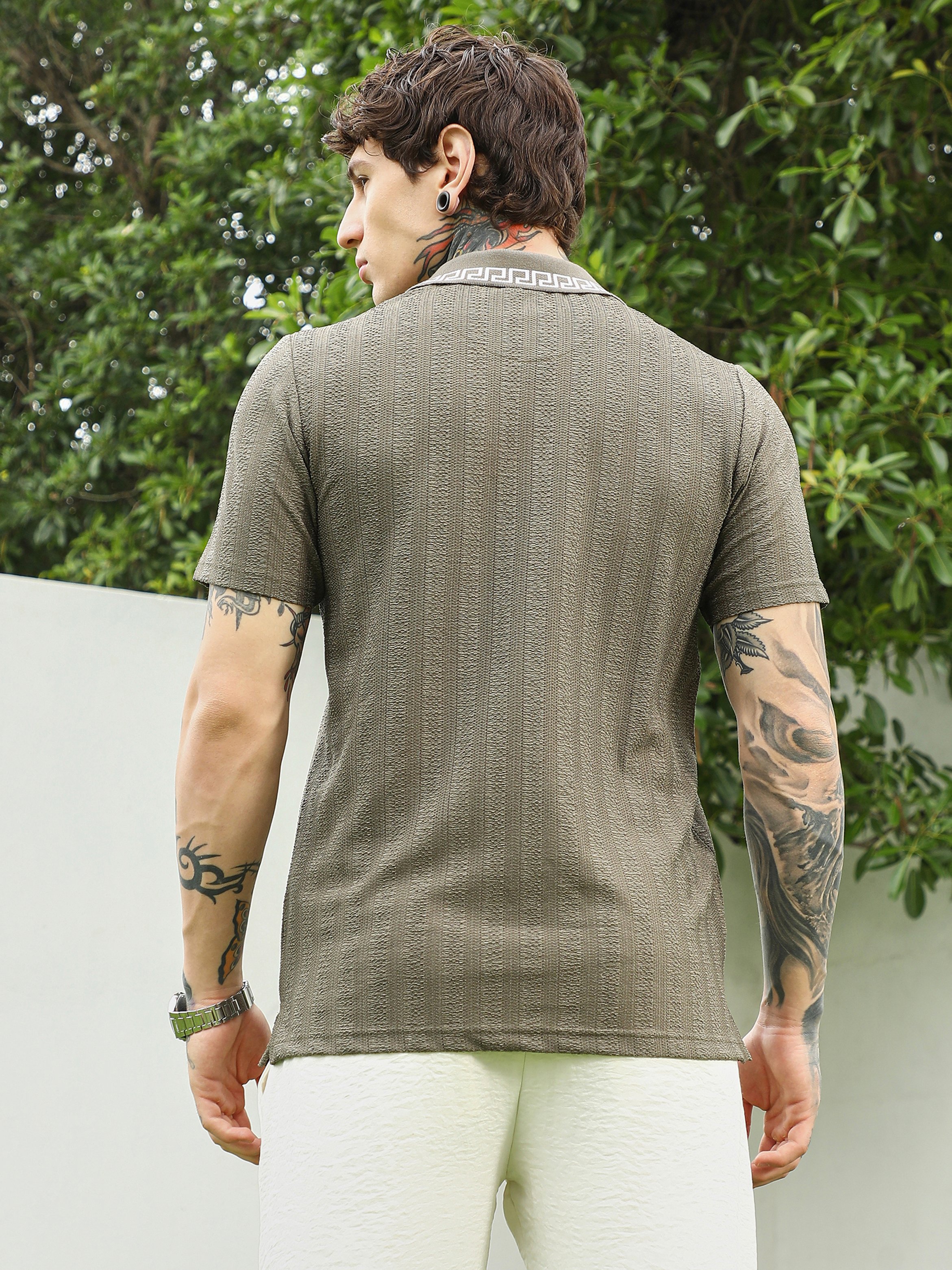 Men Olive Green Textured Polo
