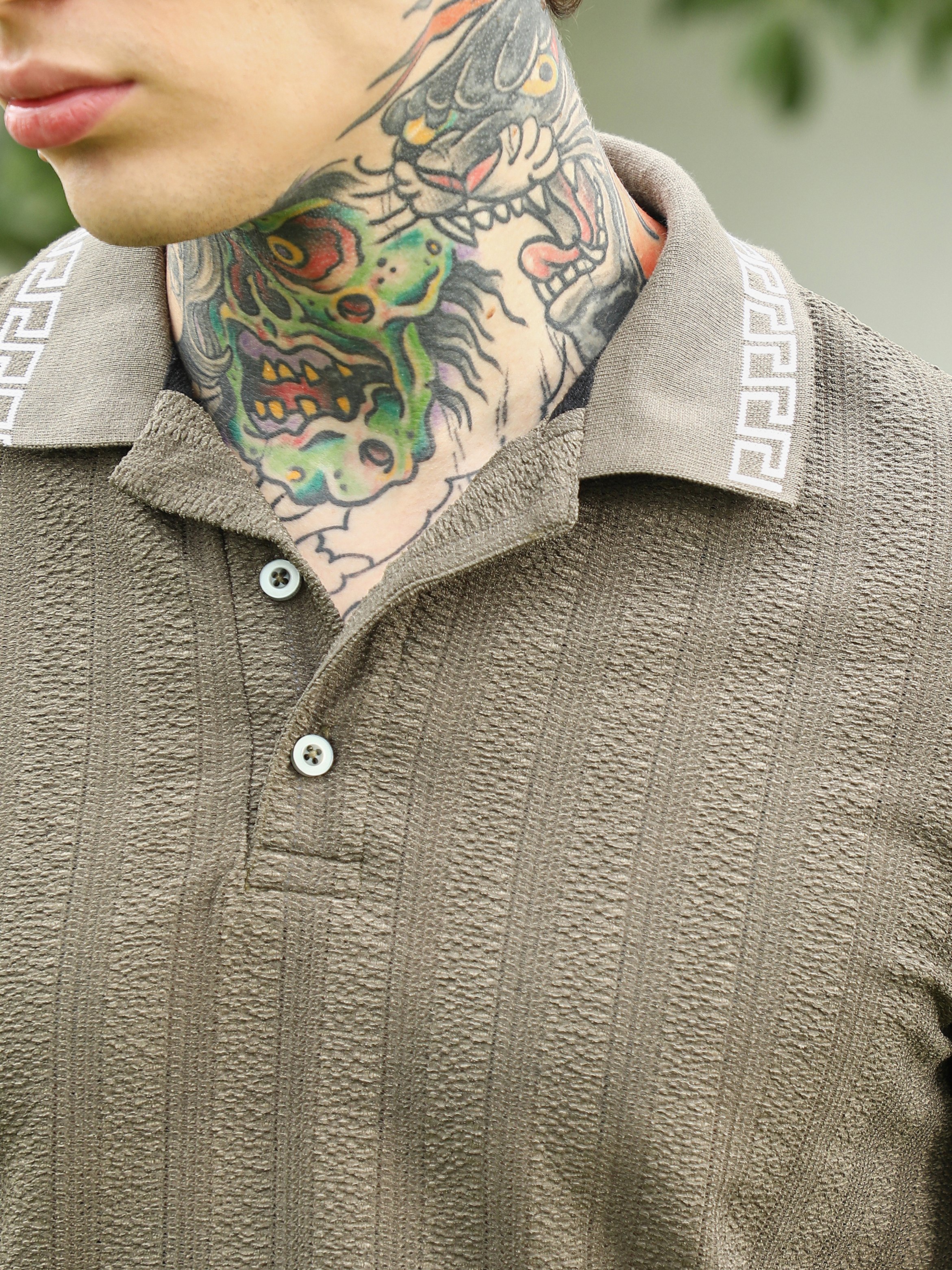 Men Olive Green Textured Polo