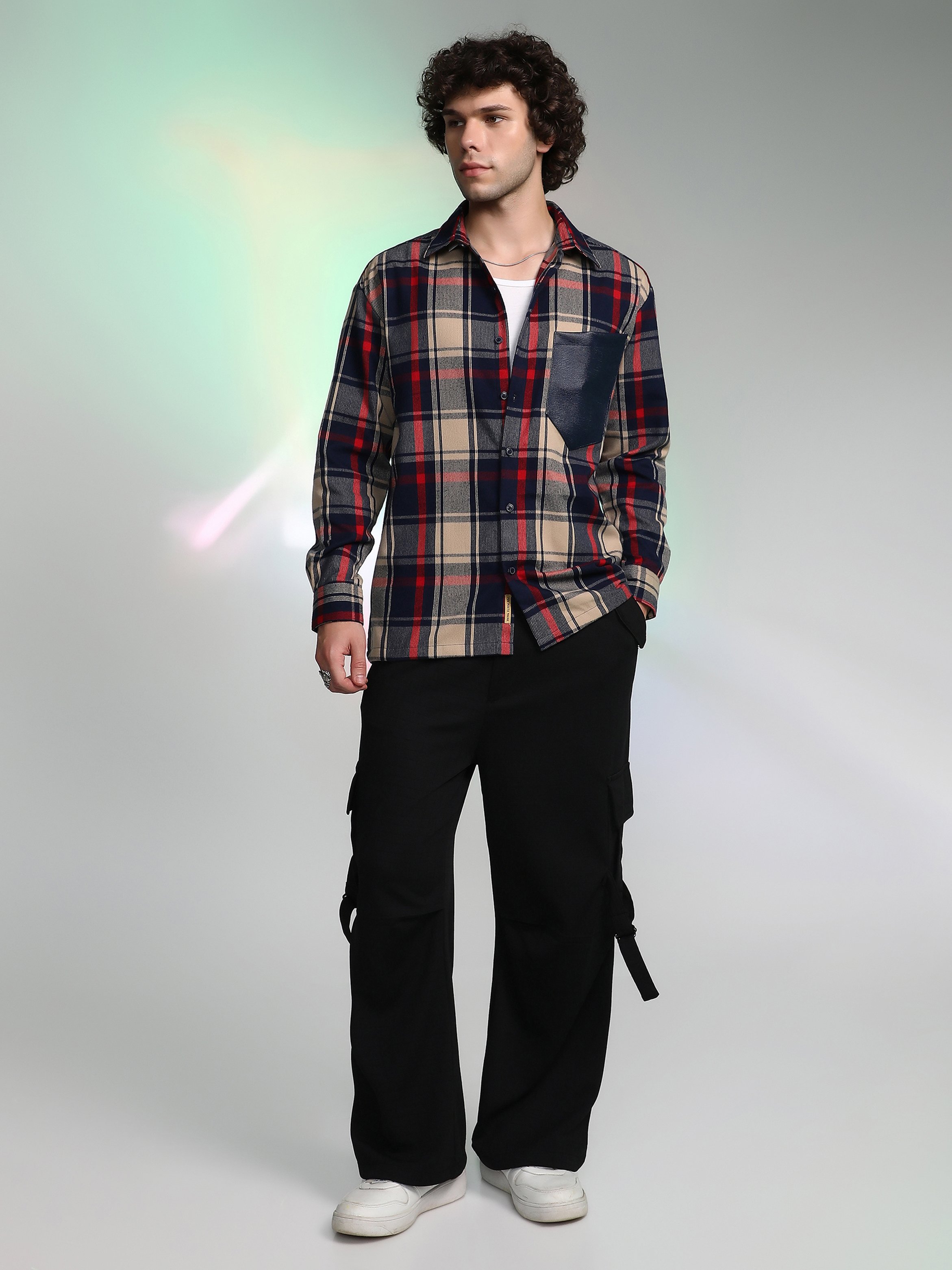 Men Checked Oversized Shirt