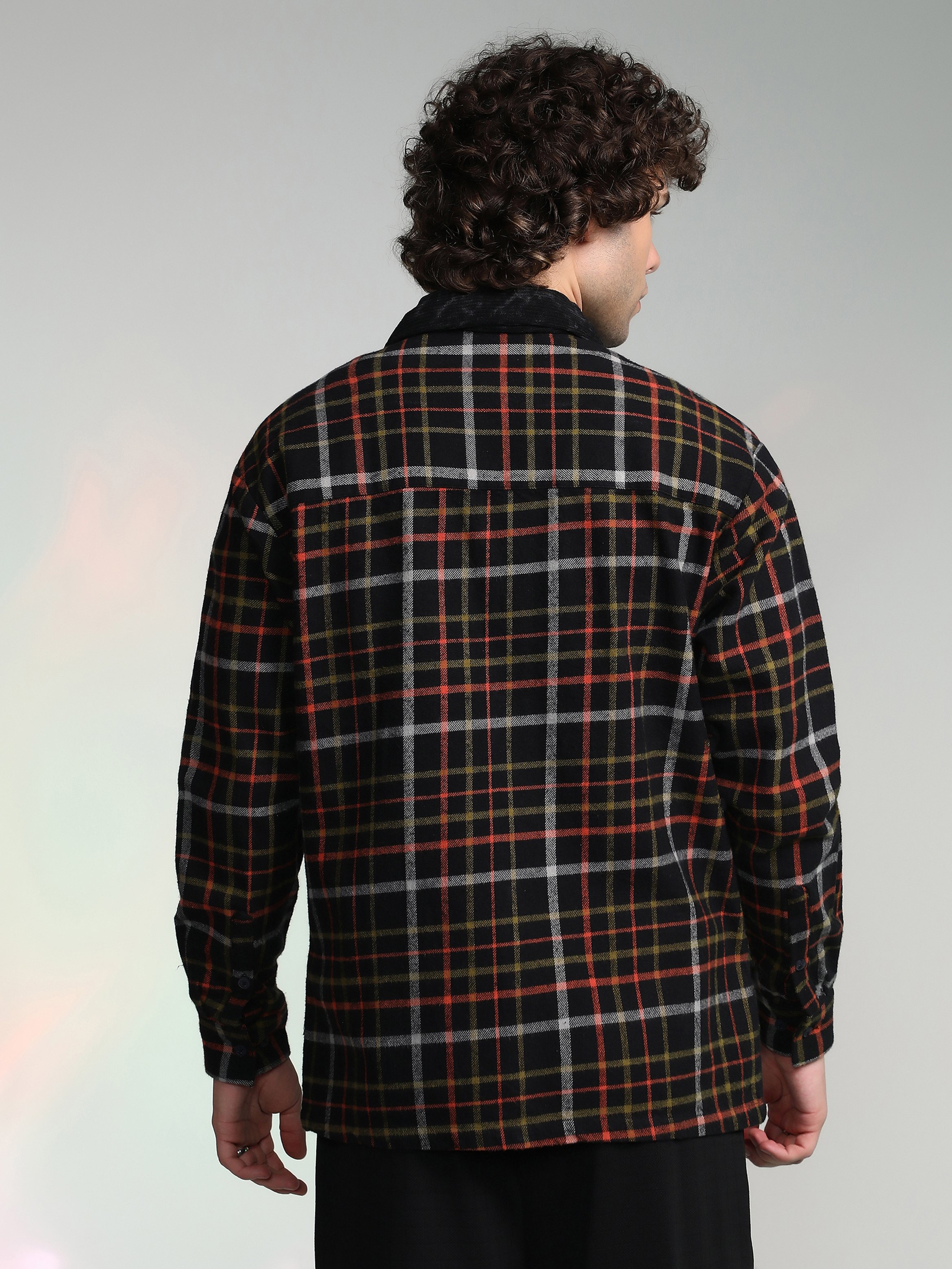 Men Black Plaid Utility Oversized Shirt