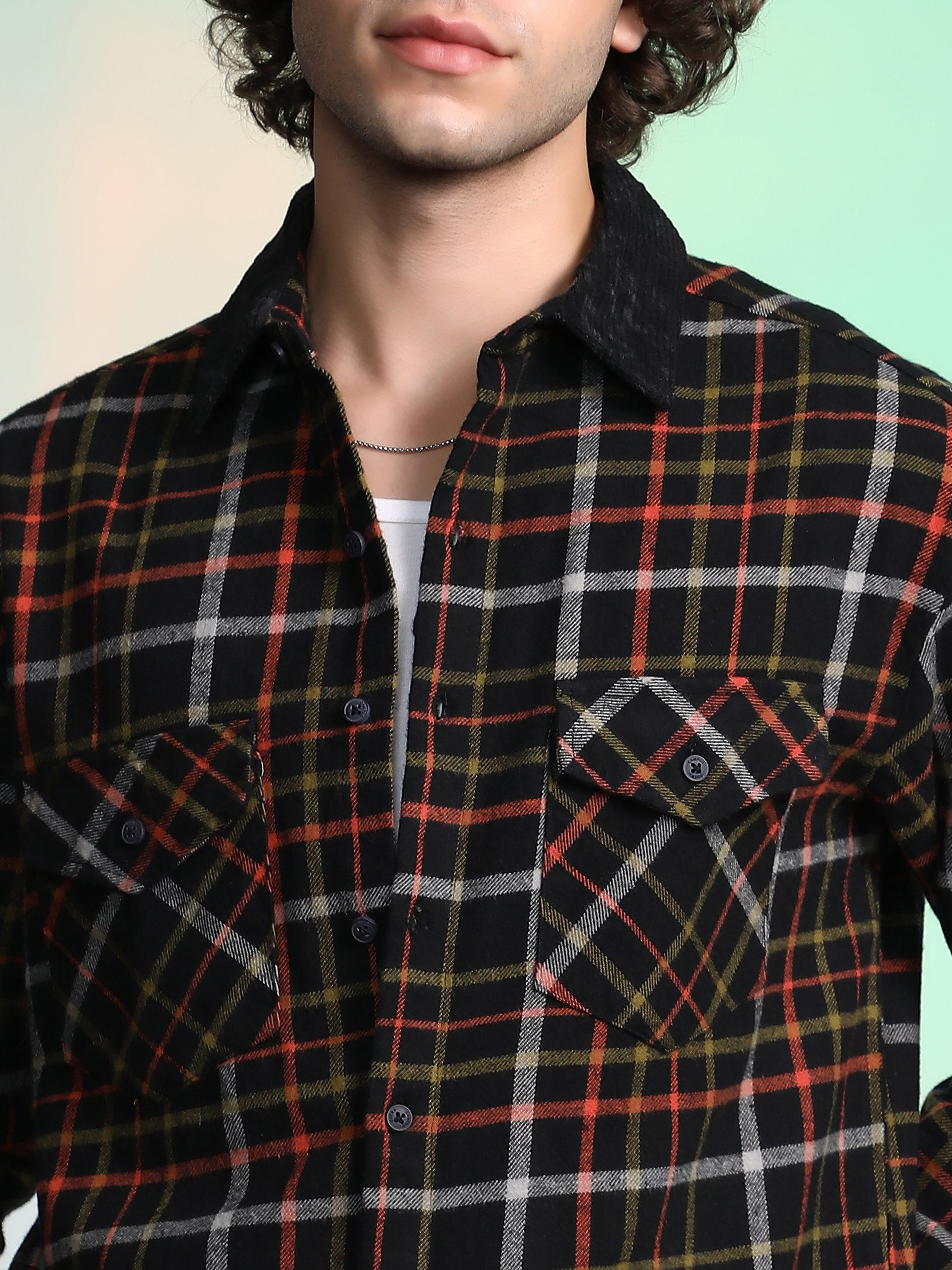Men Black Plaid Utility Oversized Shirt