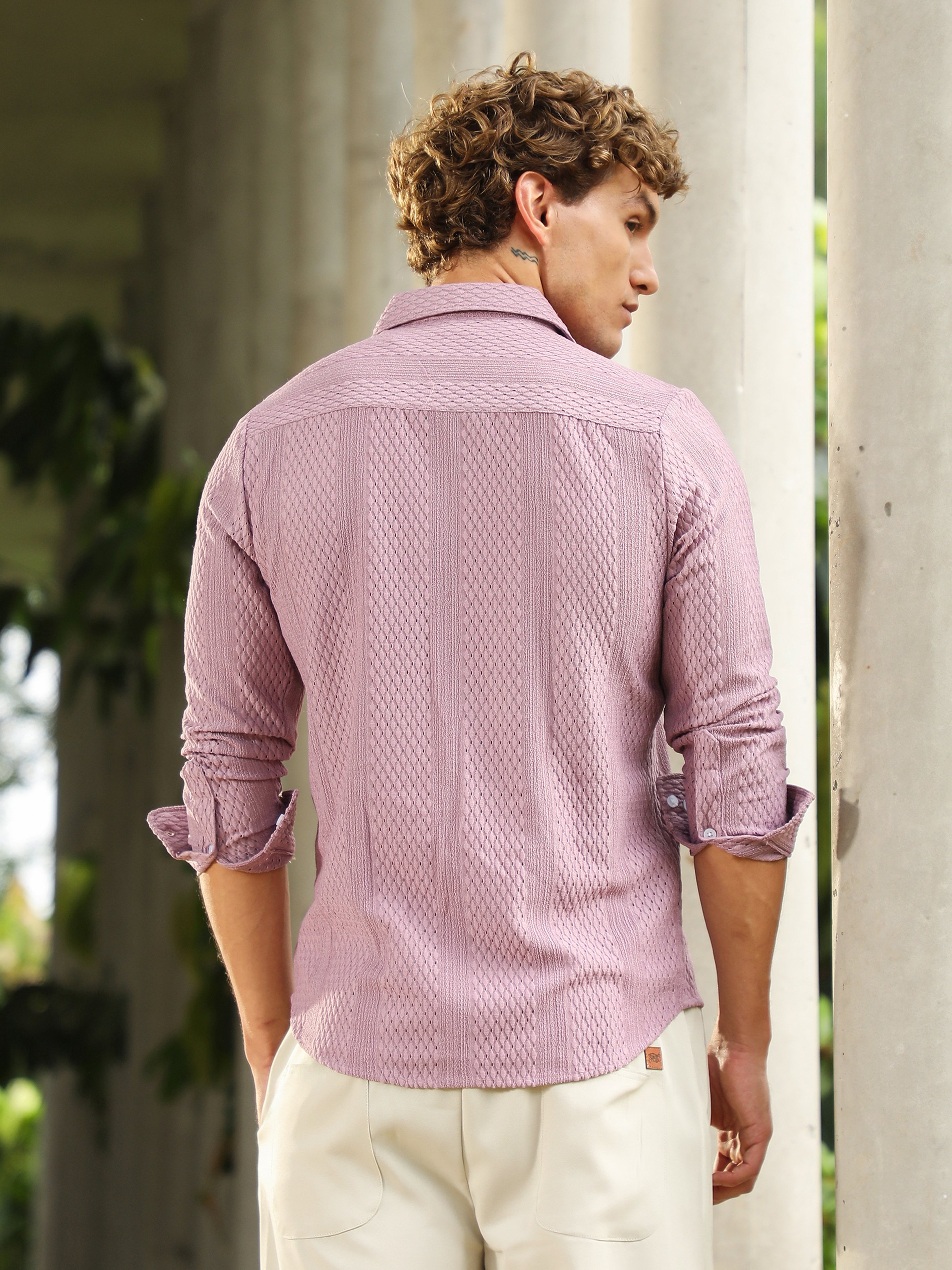 Men Lavender Textured Regular Shirt