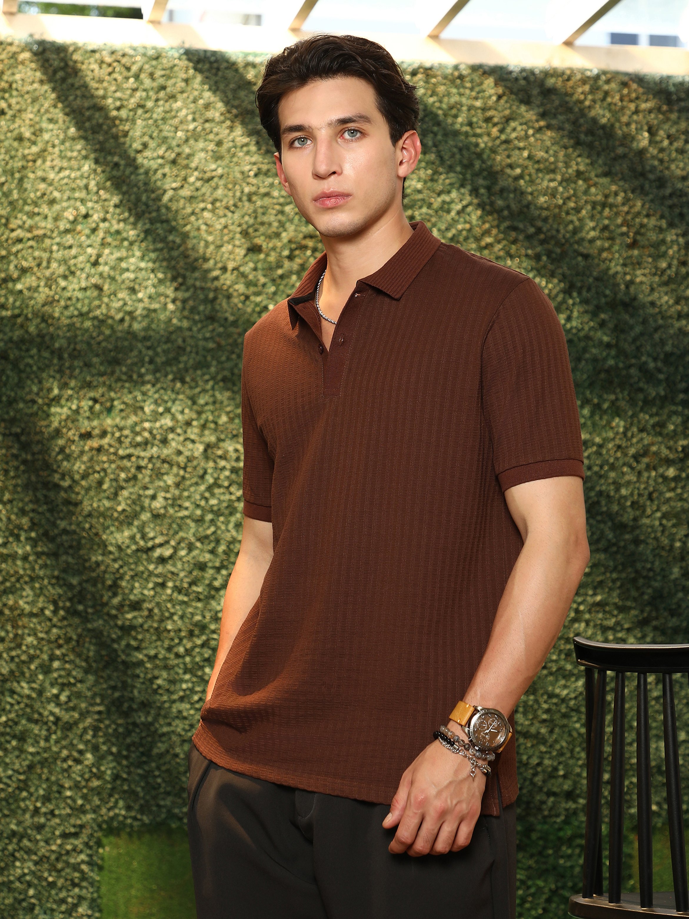 Men Brown Short Sleeves Polo T-Shirt