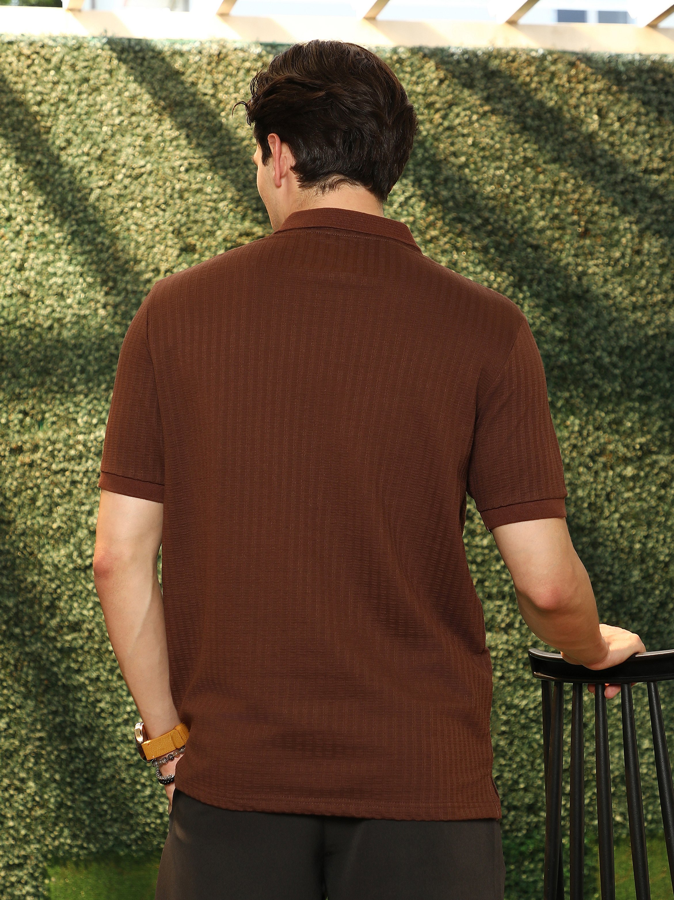 Men Brown Short Sleeves Polo T-Shirt