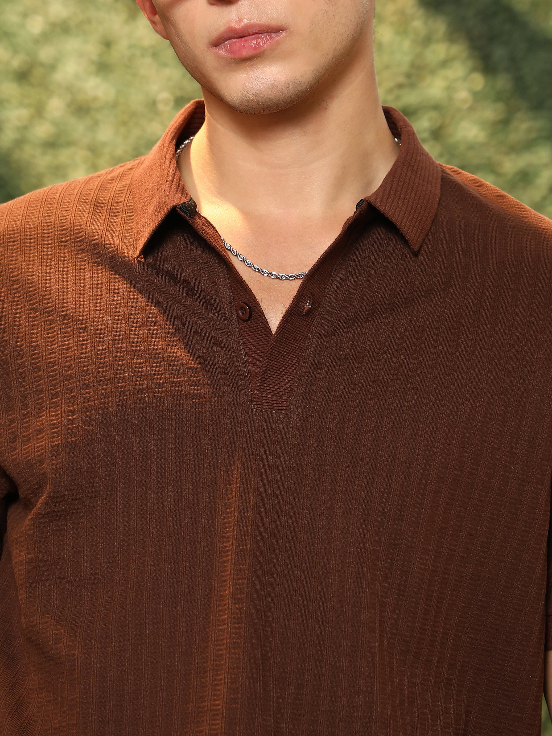 Men Brown Short Sleeves Polo T-Shirt