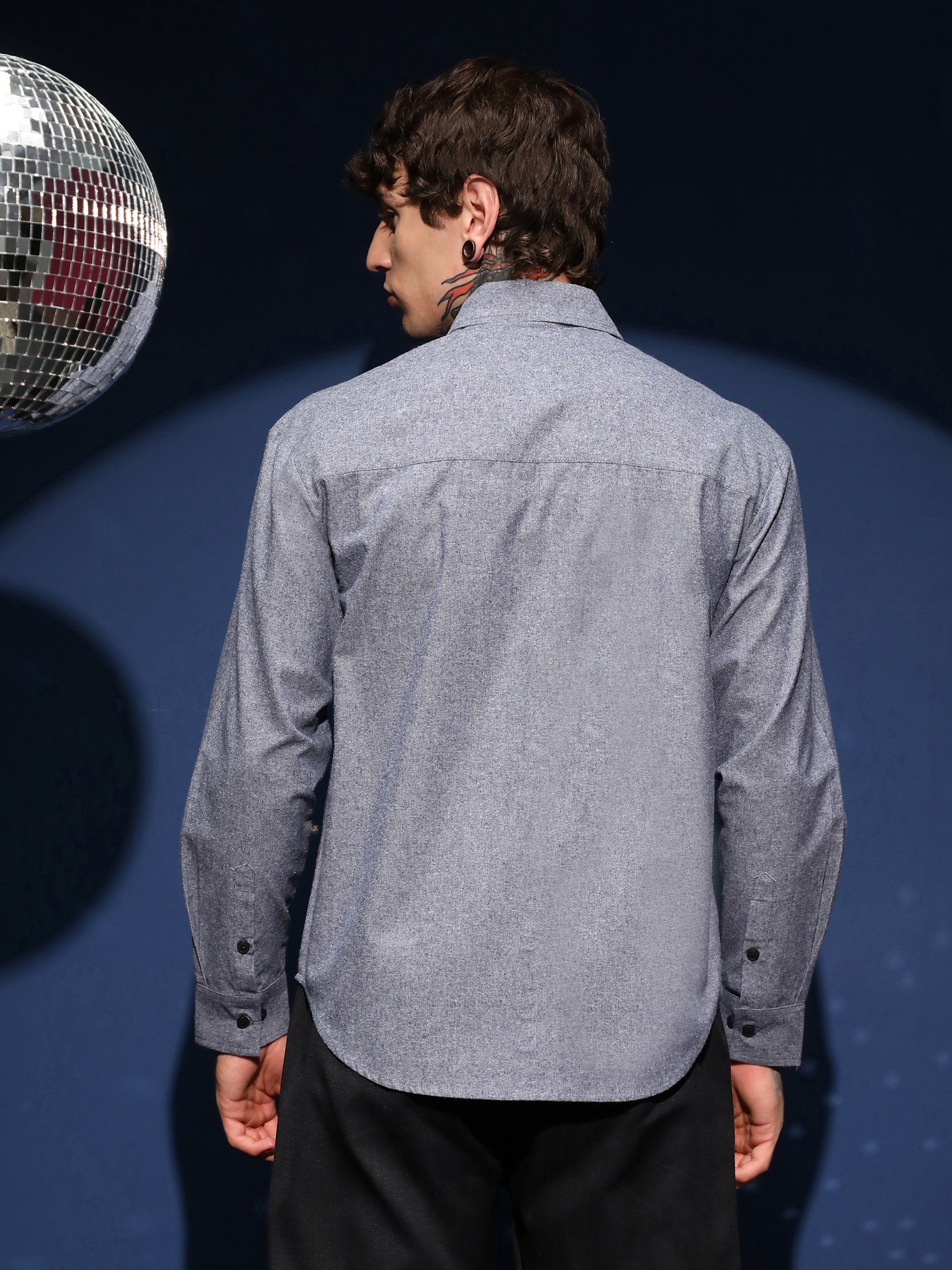 Men Blue Flap-Pocket Relaxed Shirt