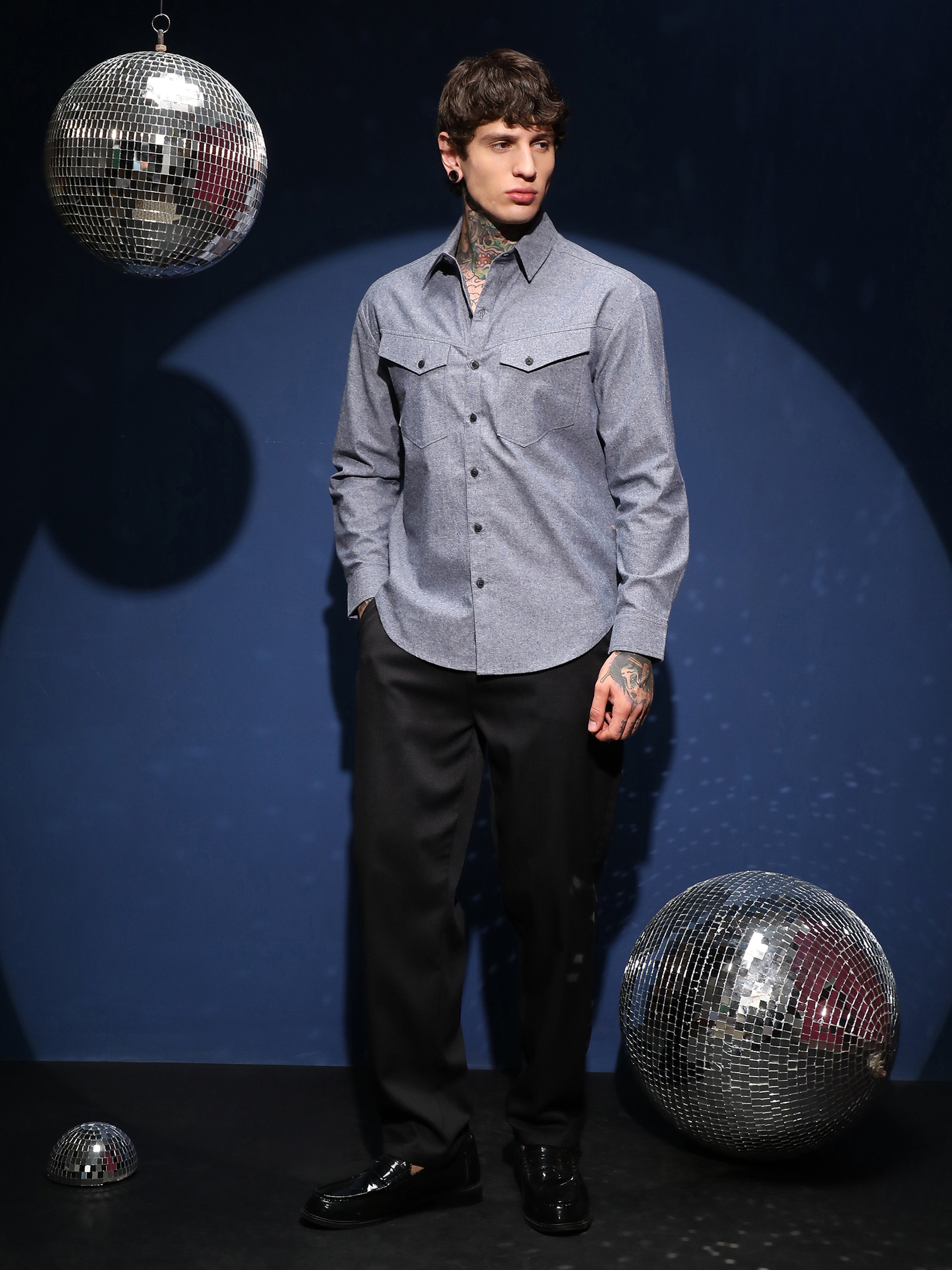 Men Blue Flap-Pocket Relaxed Shirt