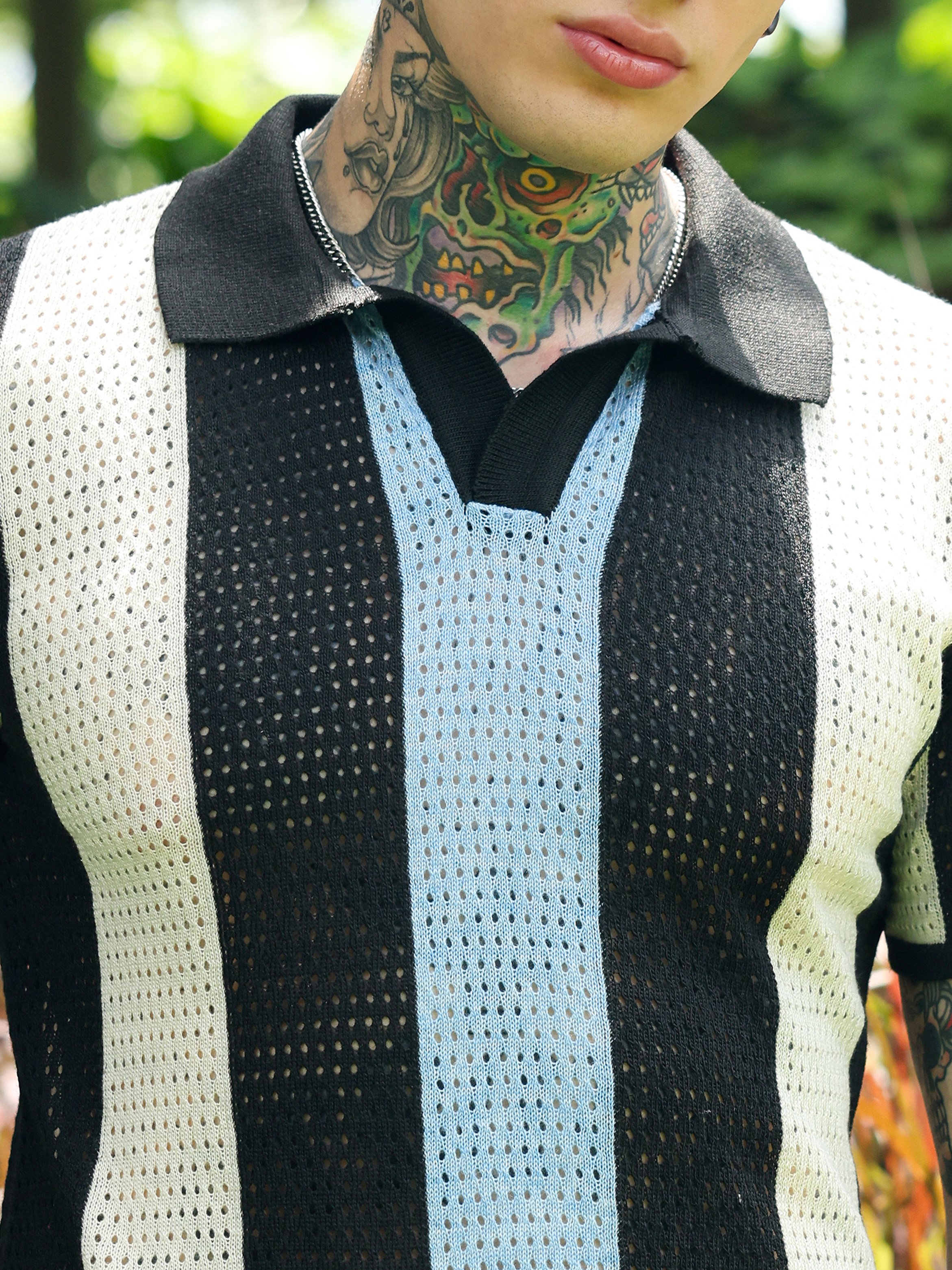 Men Striped Knit Short Sleeve Polo