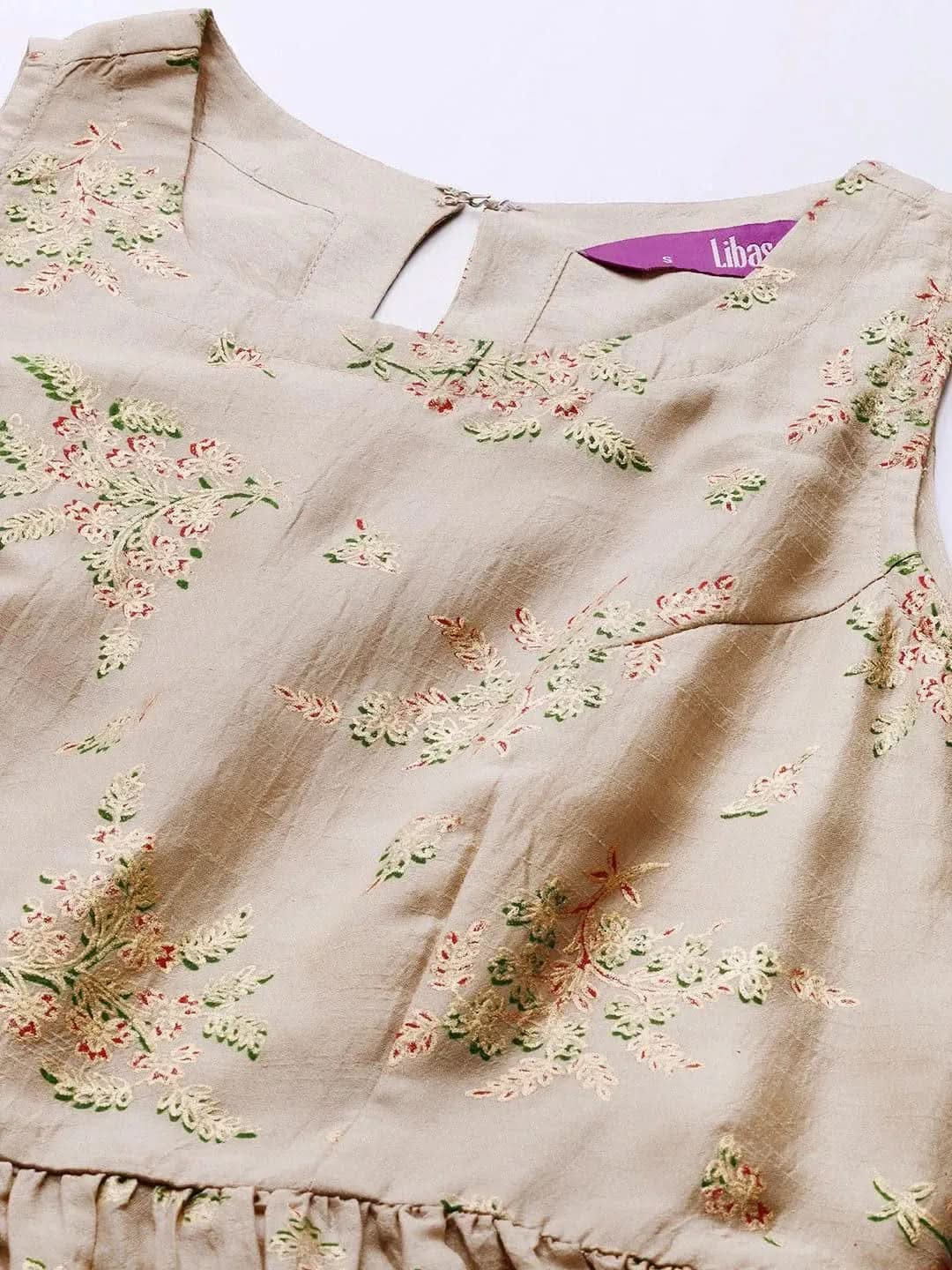 Grey Printed Silk Blend A-Line Kurta, Palazzos and Dupatta Set