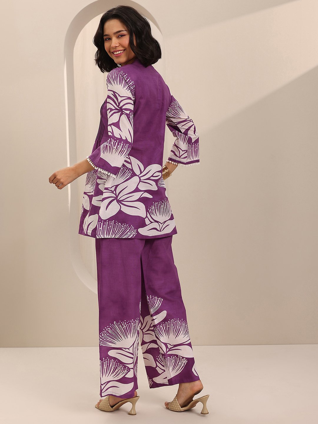 Purple Printed Cotton Top and Pants Co-Ords