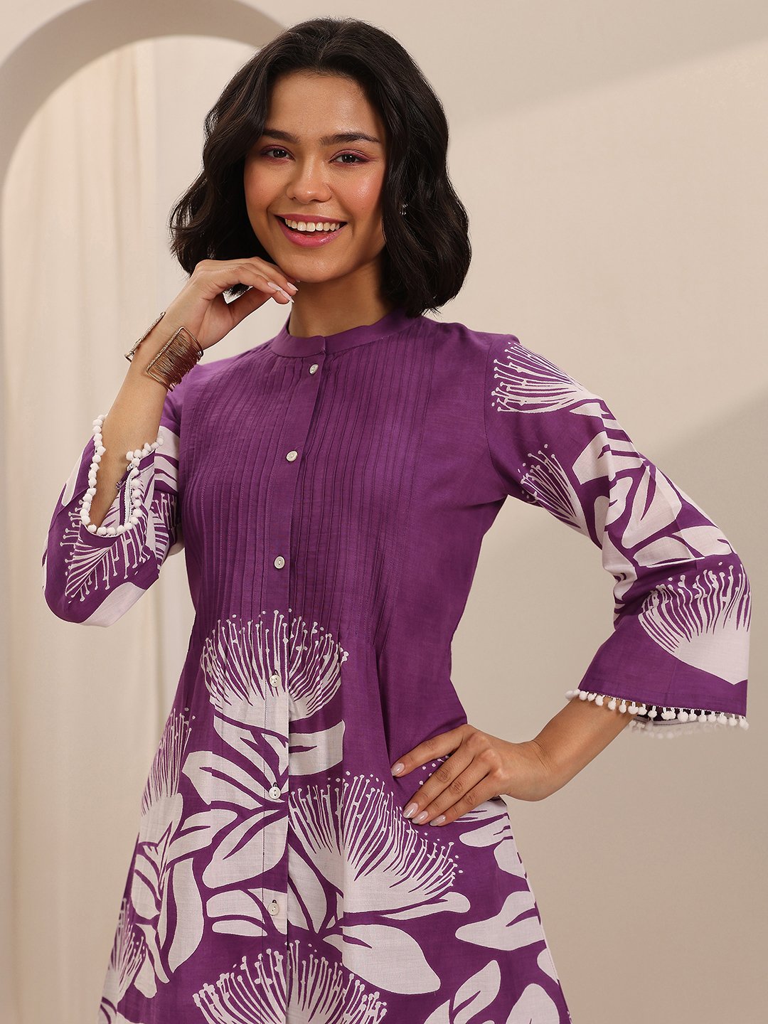 Purple Printed Cotton Top and Pants Co-Ords