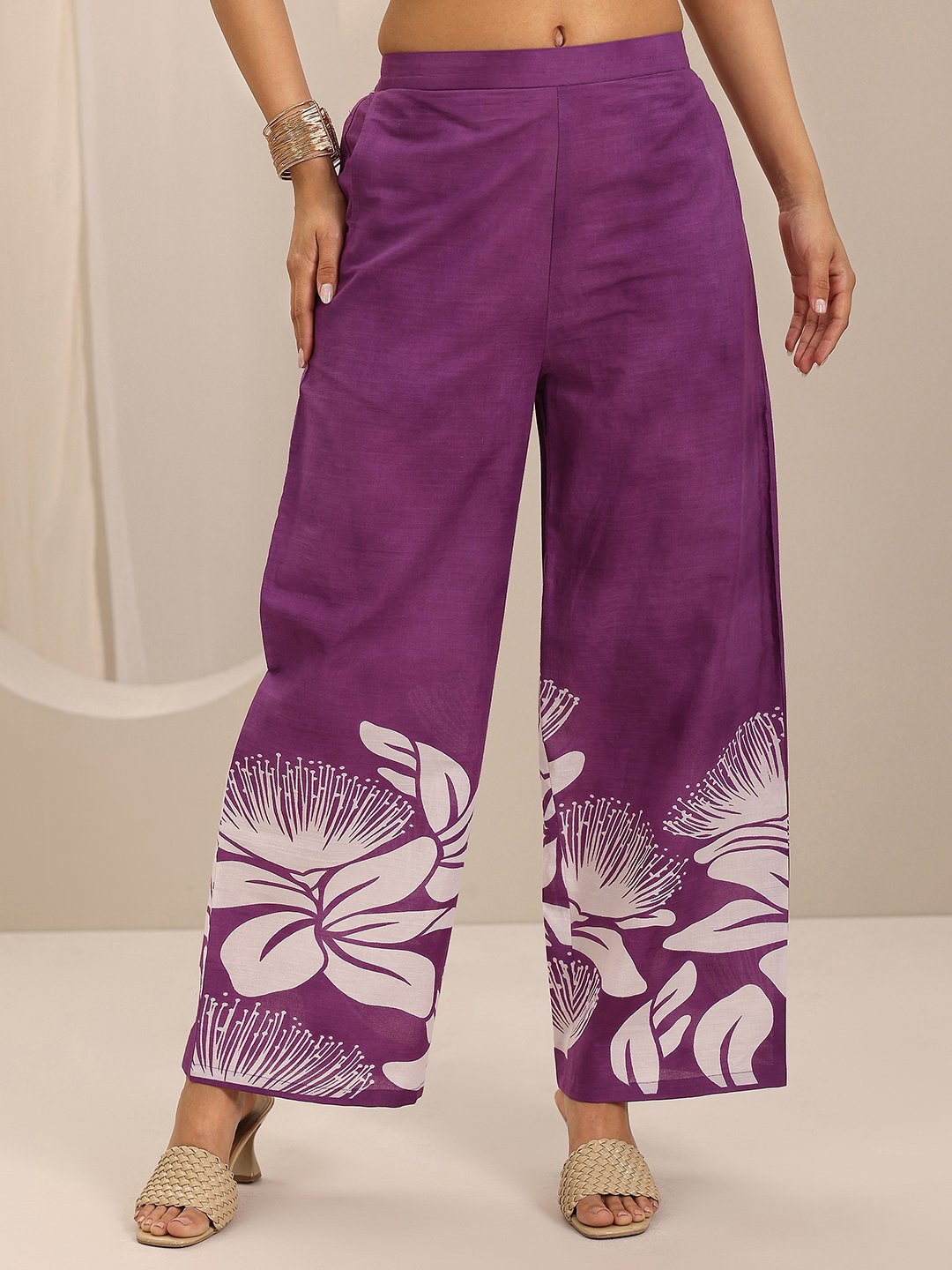 Purple Printed Cotton Top and Pants Co-Ords