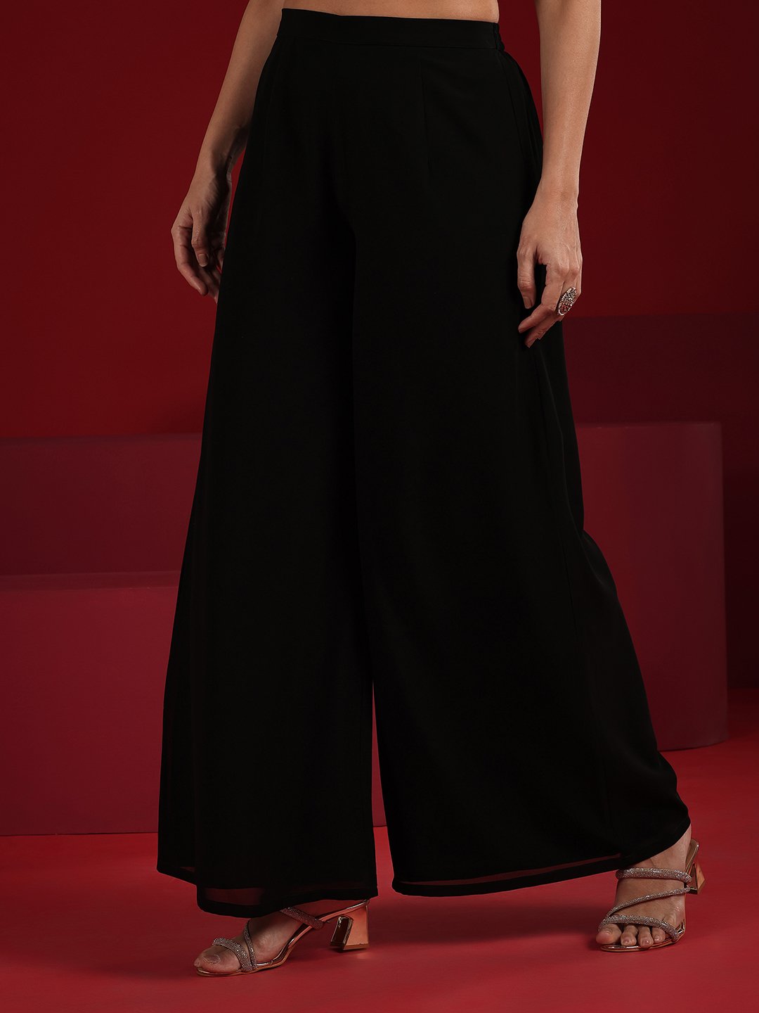 Black Embroidered Georgette Top and Pants Co-Ords