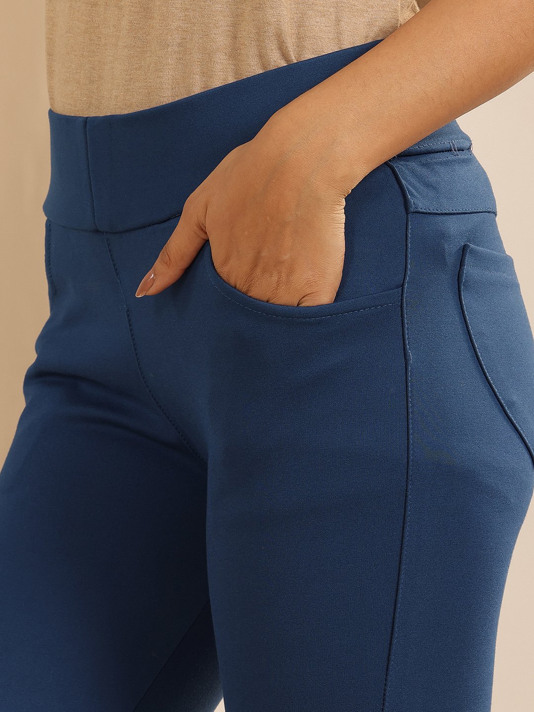 Teal Solid Rayon Jeggings