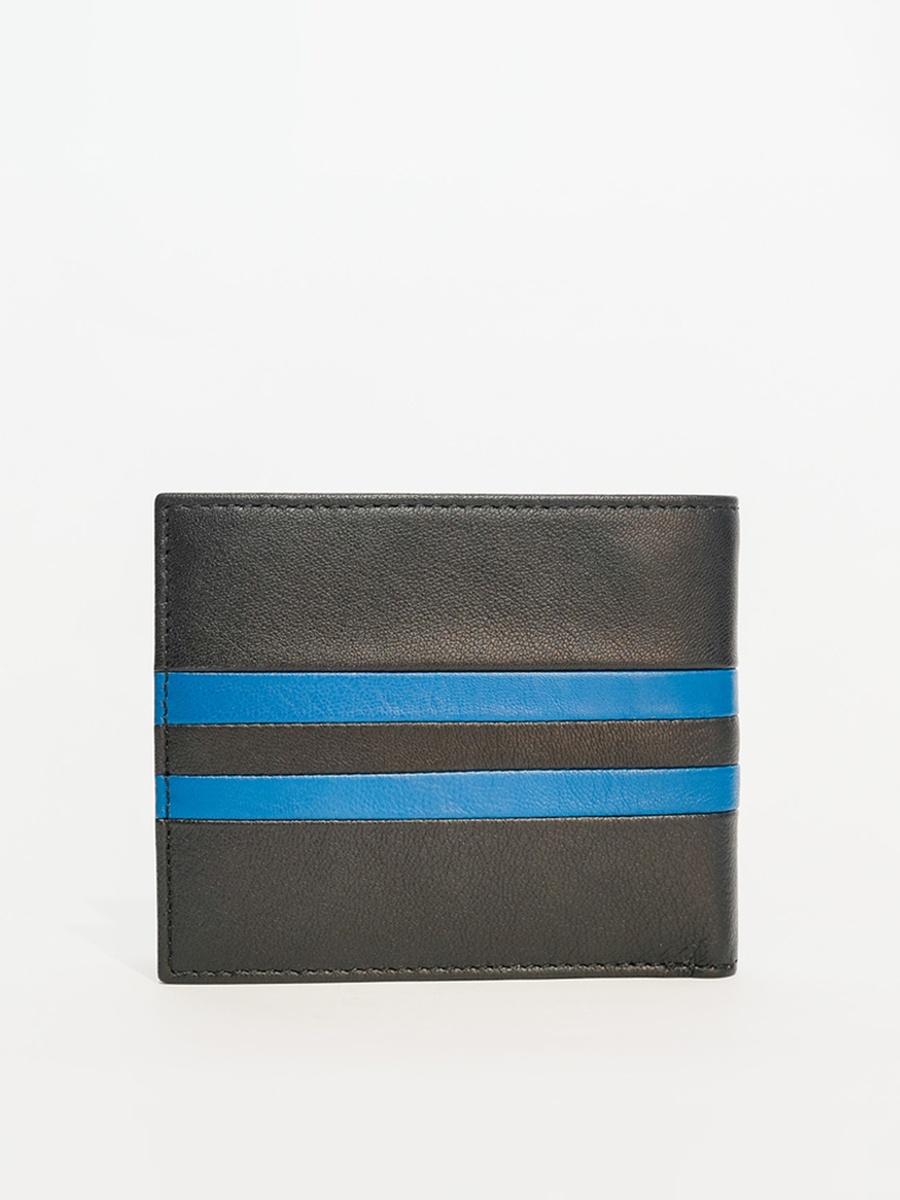 Men Black Contrast Detail Bi Fold Leather Wallet