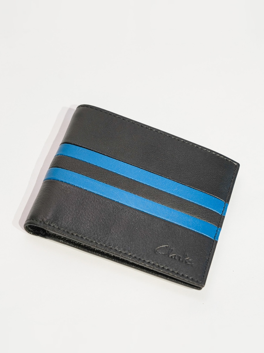 Men Black Contrast Detail Bi Fold Leather Wallet