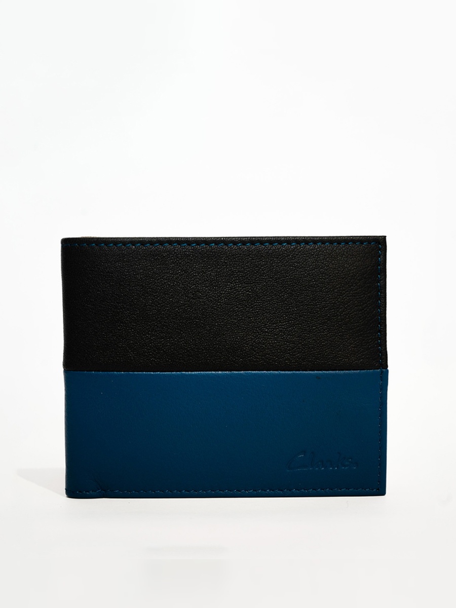 Men Black Color Block Bi Fold Leather Wallet