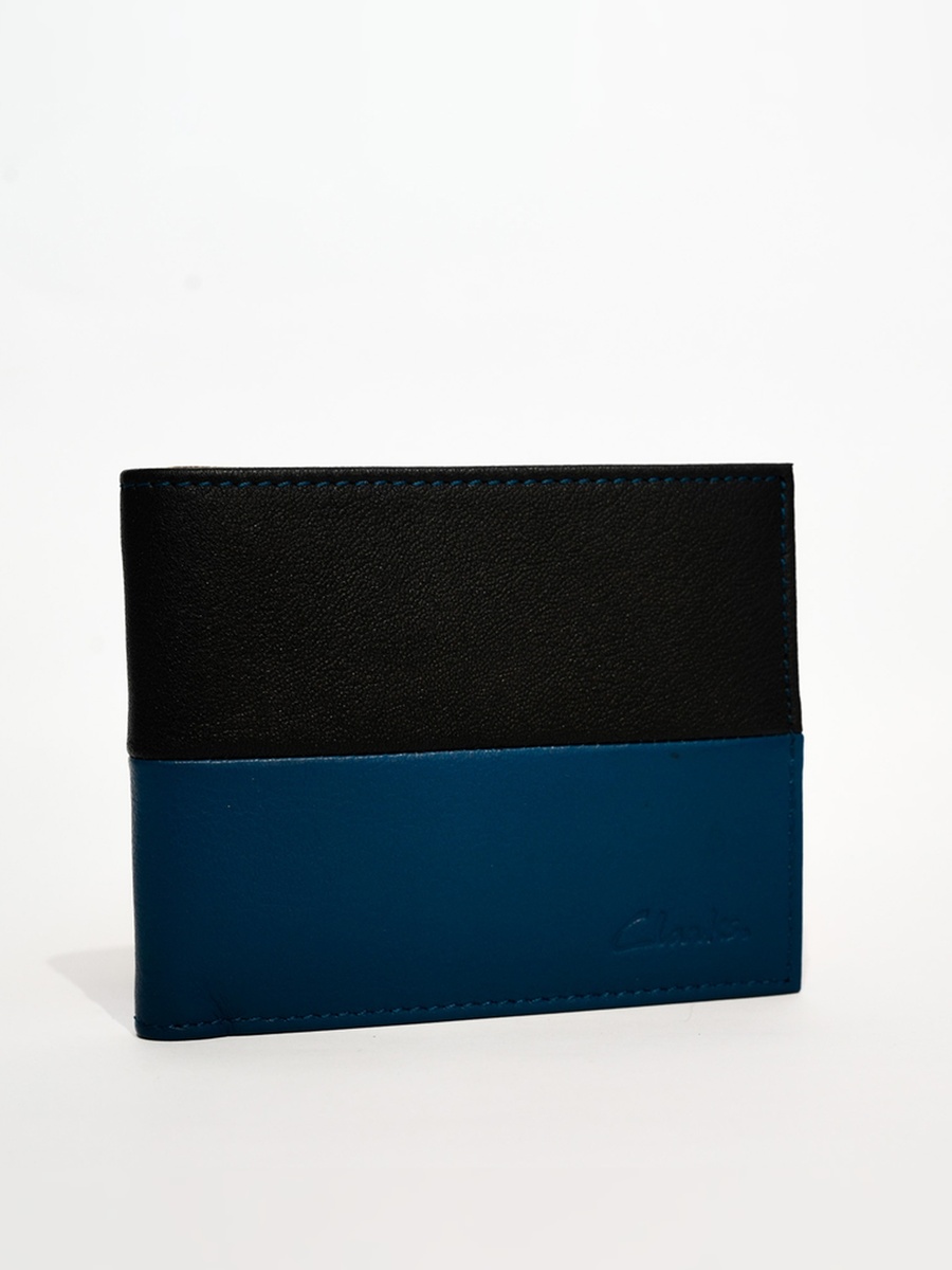 Men Black Color Block Bi Fold Leather Wallet