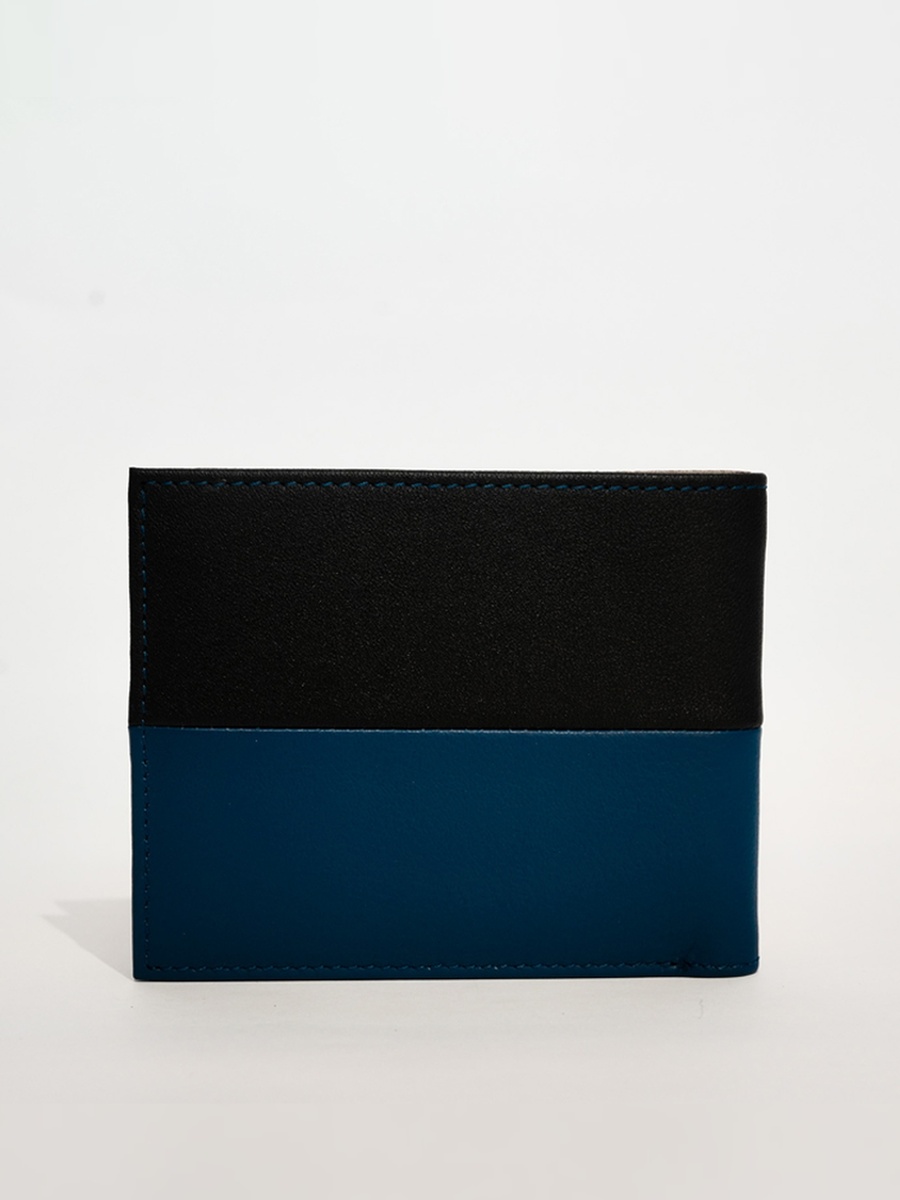 Men Black Color Block Bi Fold Leather Wallet