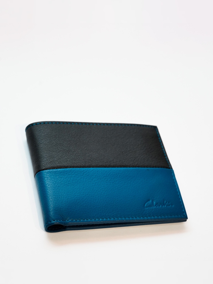 Men Black Color Block Bi Fold Leather Wallet