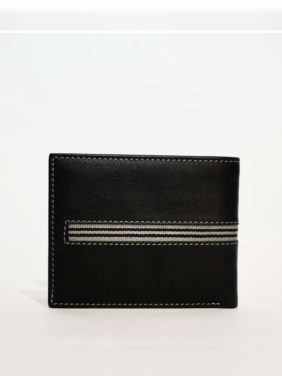 Men Black Contrast Detail Bi Fold Leather Wallet