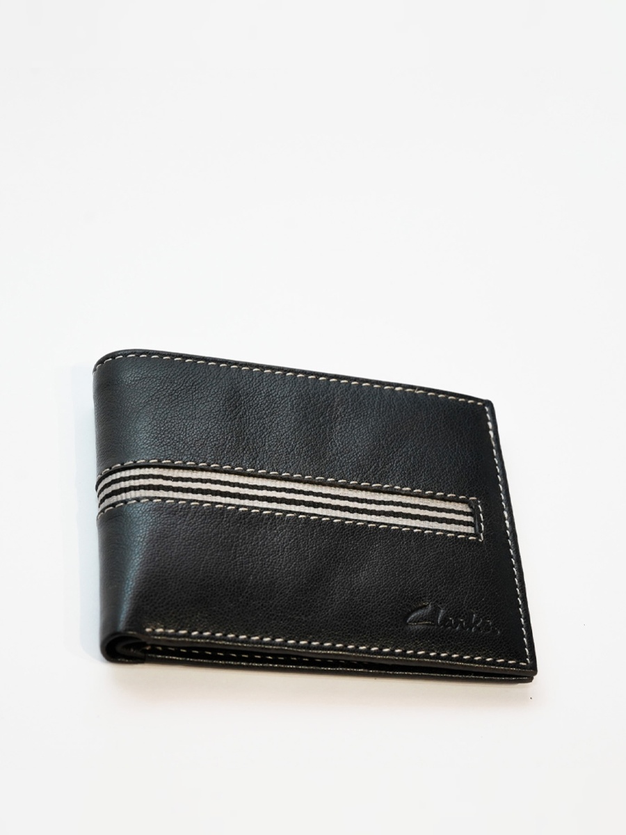 Men Black Contrast Detail Bi Fold Leather Wallet