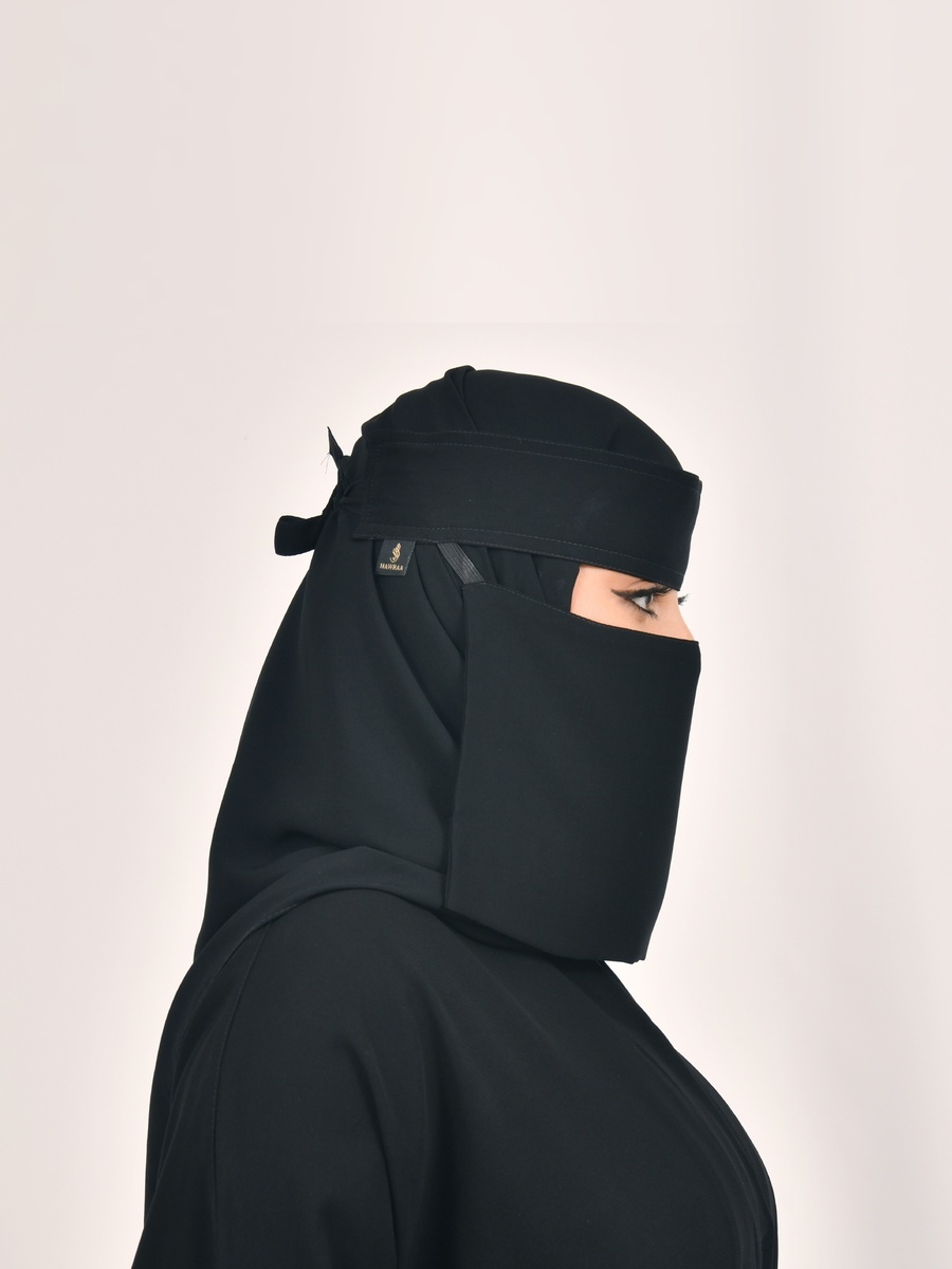 Solid Niqab with Tie-Closure