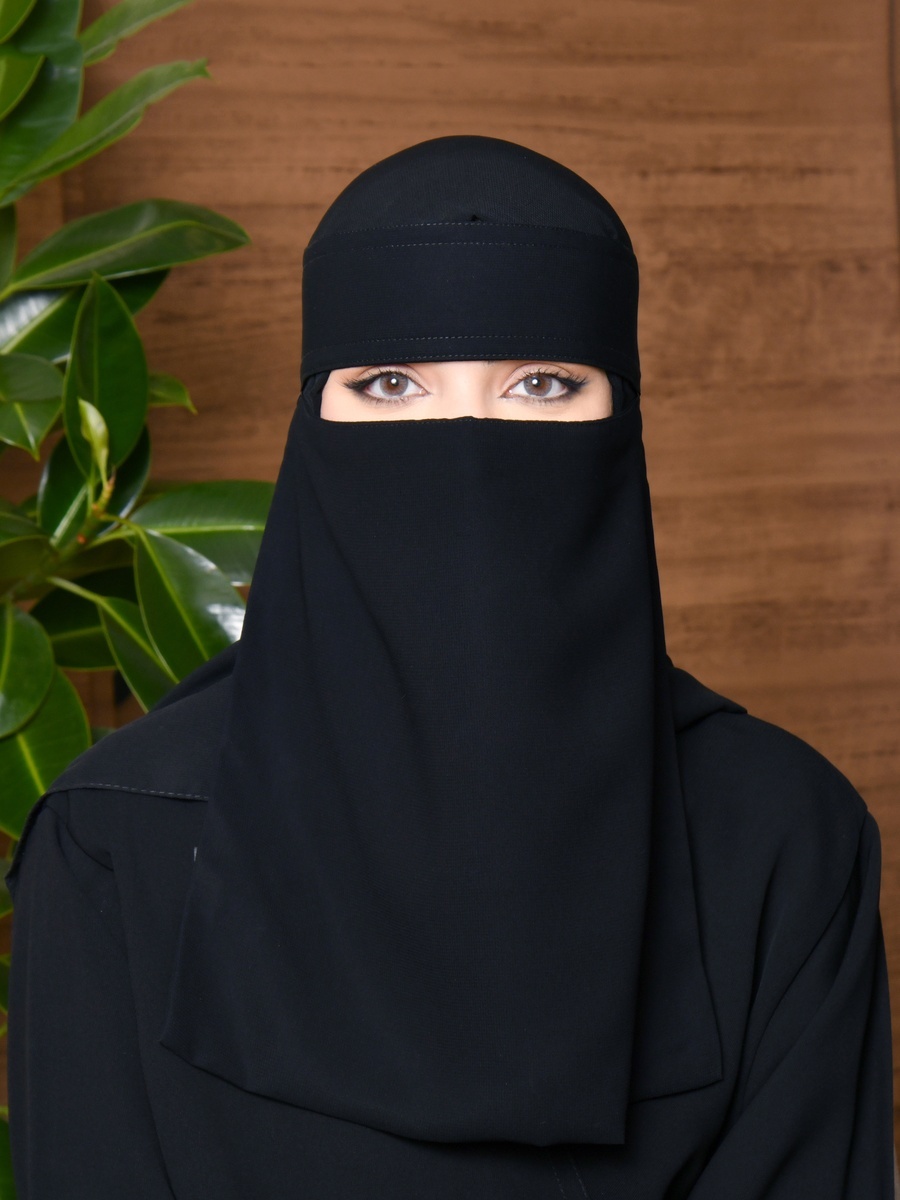 Solid Niqab with Tie-Closure
