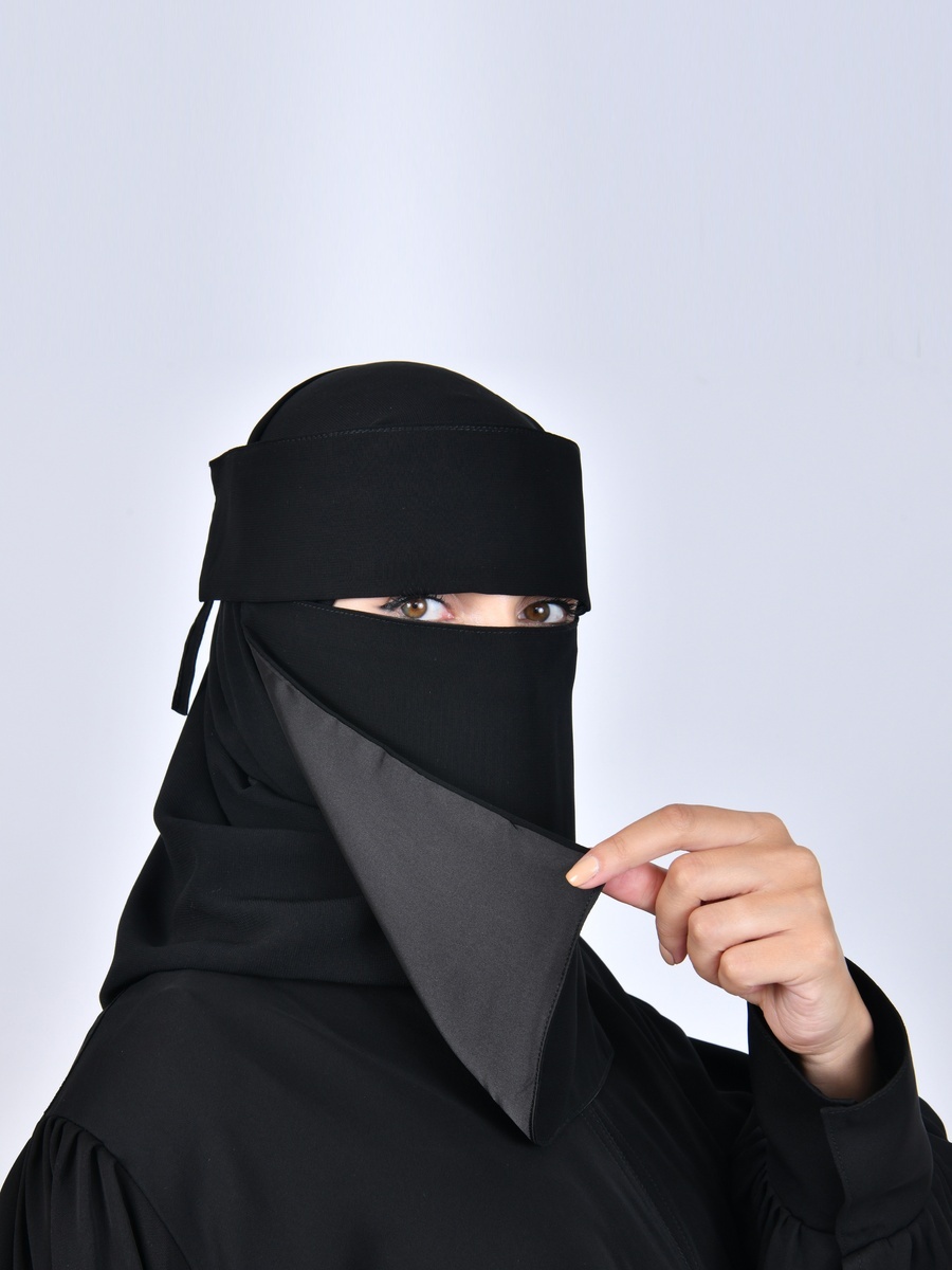 Solid Niqab with Tie-Closure