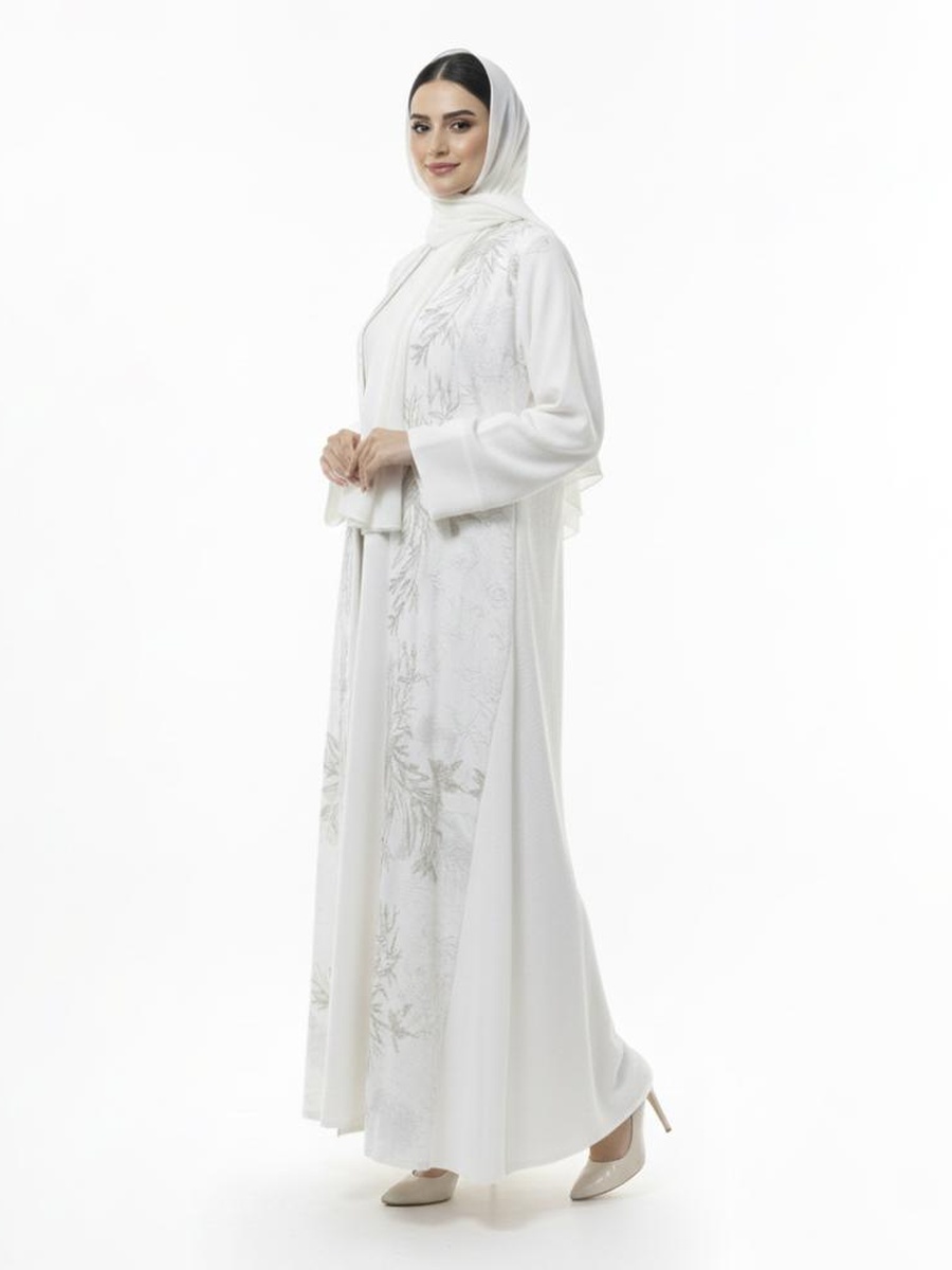 White Safaa Embroidered Long Sleeve Abaya